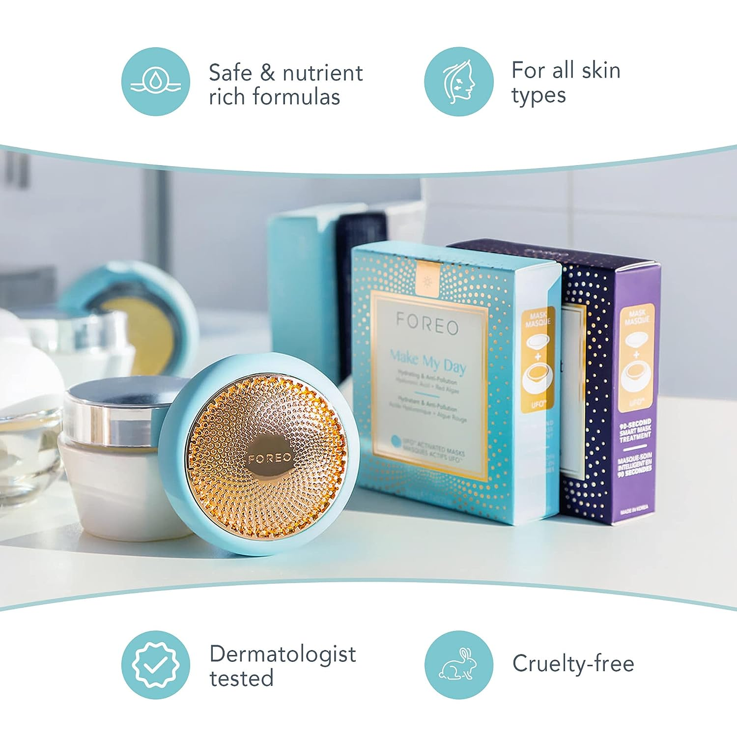 FOREO UFO Smart Facial Mask Device - Hydrating & Anti-Aging Treatment for Glowing Skin | At-Home Spa Facial for Dry, Dull & Tired Skin | Perfect for Morning Routine & Pre-Event Skincare Prep