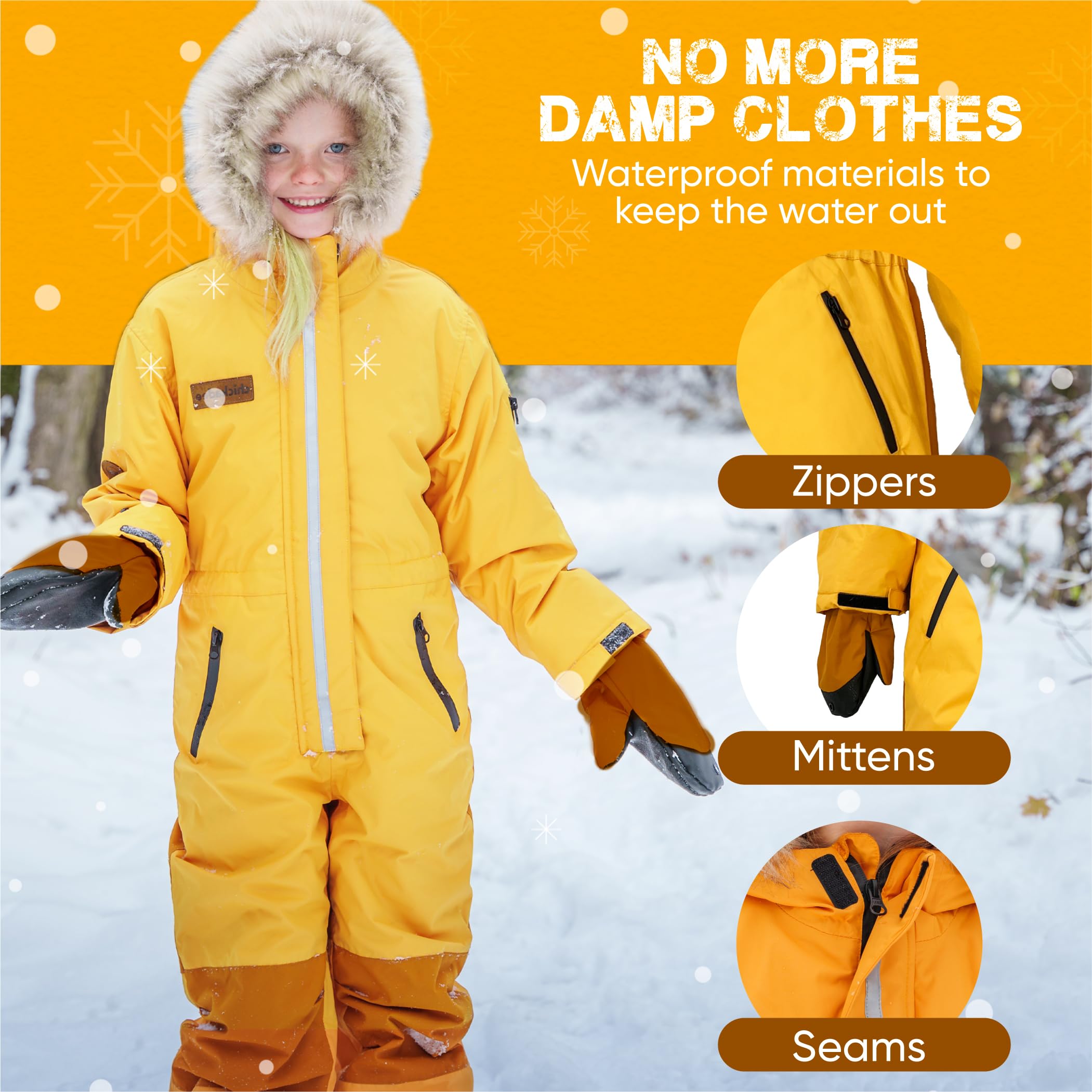 Chickadee Kids Insulated Waterproof Snowsuit - Winter One Piece Snow Suit for Boys & Girls - Perfect for Snow Play, Sledding & Outdoor Winter Activities