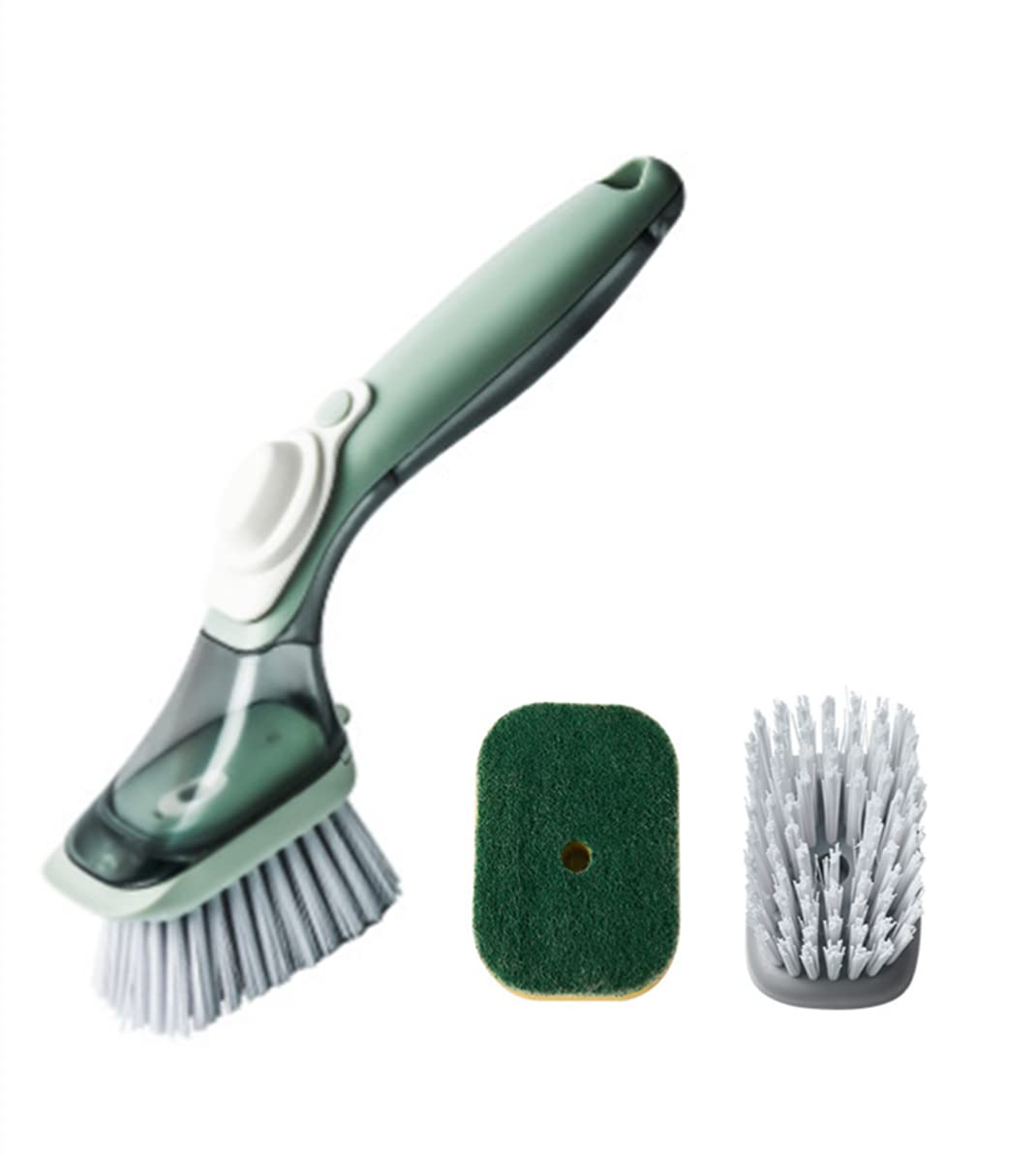 Eco-Friendly Soap Dispensing Dish Brush with Handle - 2 Reusable Refill Heads for Pot, Pan & Sink Cleaning (Mint Green) | Perfect for Kitchen, Camping & RV Use