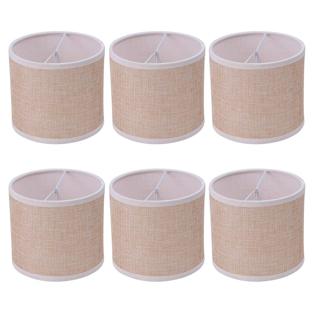 Rustic Brown Linen Drum Lamp Shades Set of 6 - 5.5