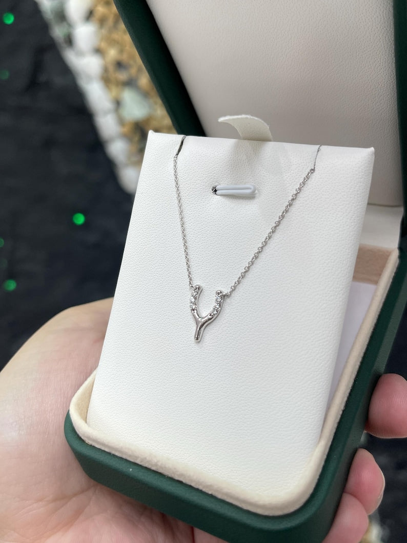 0.10tcw 14K Gold Y-Shaped Horseshoe Diamond Pendant Necklace | 585 White Gold | Elegant Jewelry Gift for Women, Perfect for Birthdays, Anniversaries & Special Occasions