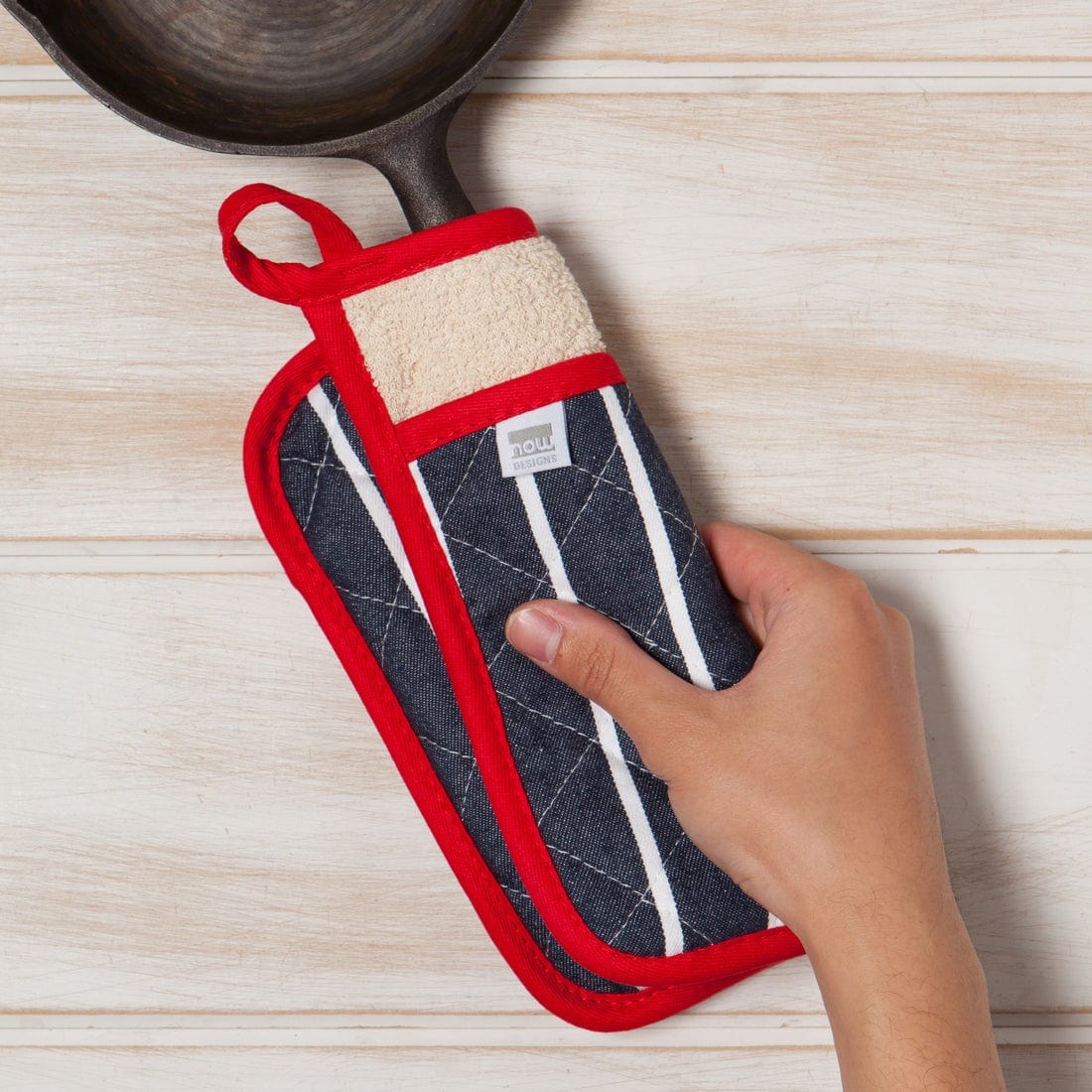 Premium Now Designs Superior Butcher Stripe Potholders - Heat Resistant Kitchen Oven Mitts for Cooking, Baking & Grilling - Set of 2 Cotton Pot Holders for Hot Pans & Dishes