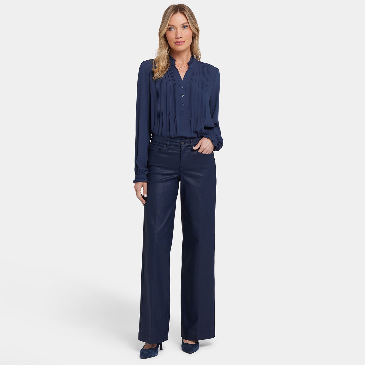 Starless Sky Coated Teresa Wide Leg Jeans - High Waist Stretch Denim Pants for Women | Casual & Office Wear