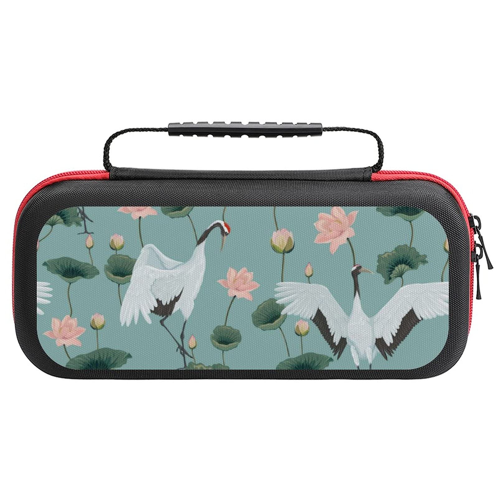 Japanese Cranes & Lotus Print Carrying Case for Nintendo Switch Lite - Travel Storage Bag for Console & Accessories | Perfect for Gaming On-The-Go & Travel Protection
