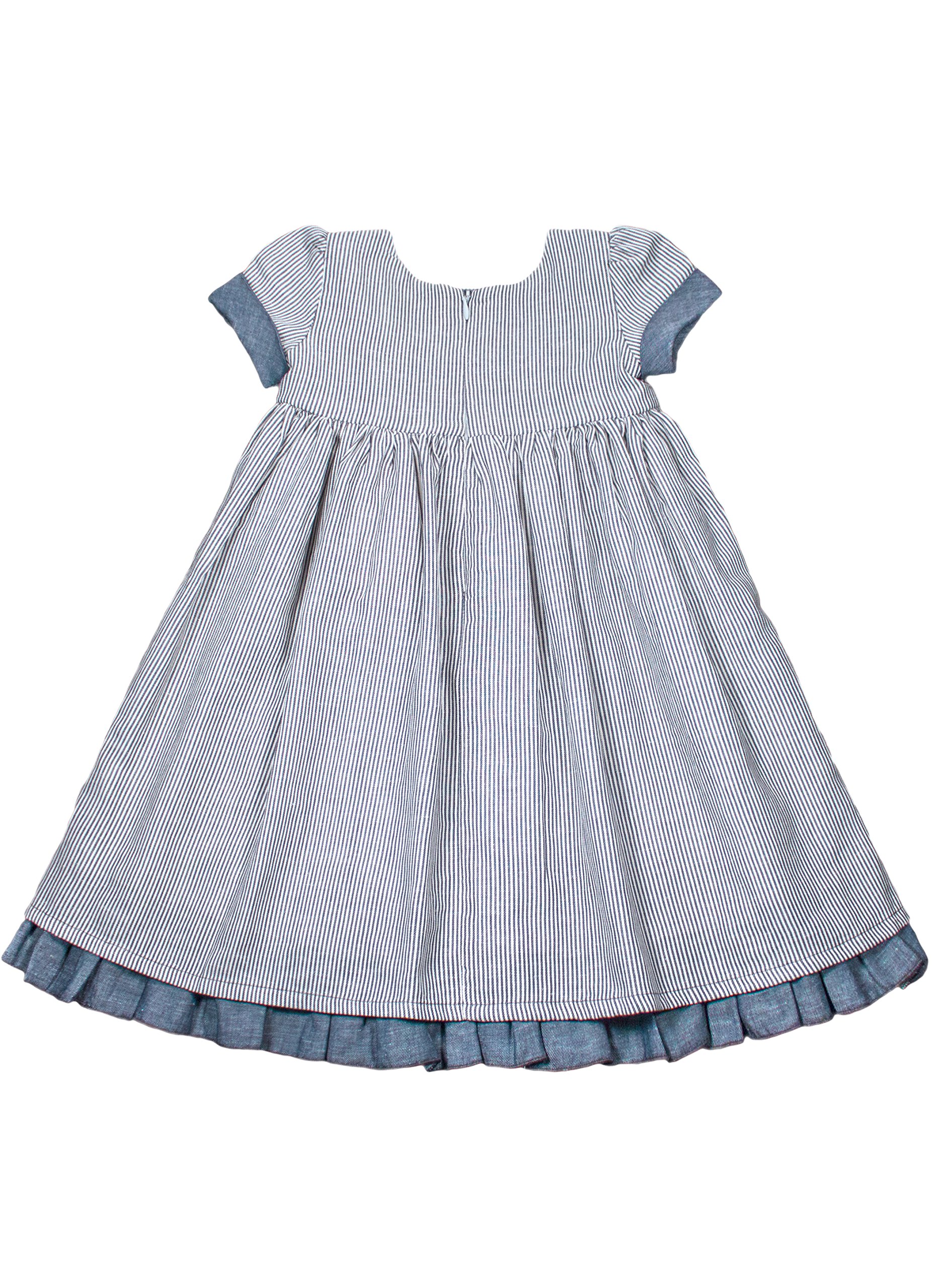 Navy Blue Striped Bow Party Dress for Girls - Cotton Linen Blend A-line Easter Dress for Special Occasions, Birthday Parties & Spring Celebrations