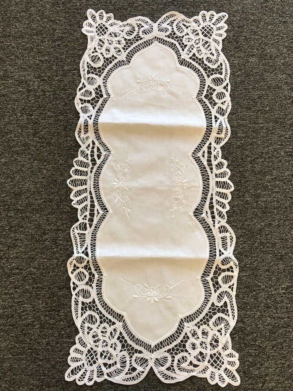 Embroidered Cotton Lace Battenburg Table Runner & Placemat Set - 2 Pcs 14x20 Inch White Wedding Banquet Decor for Dining Table, Party, Holiday Celebrations - Perfect for Elegant Dinner Parties, Bridal Showers & Special Occasions