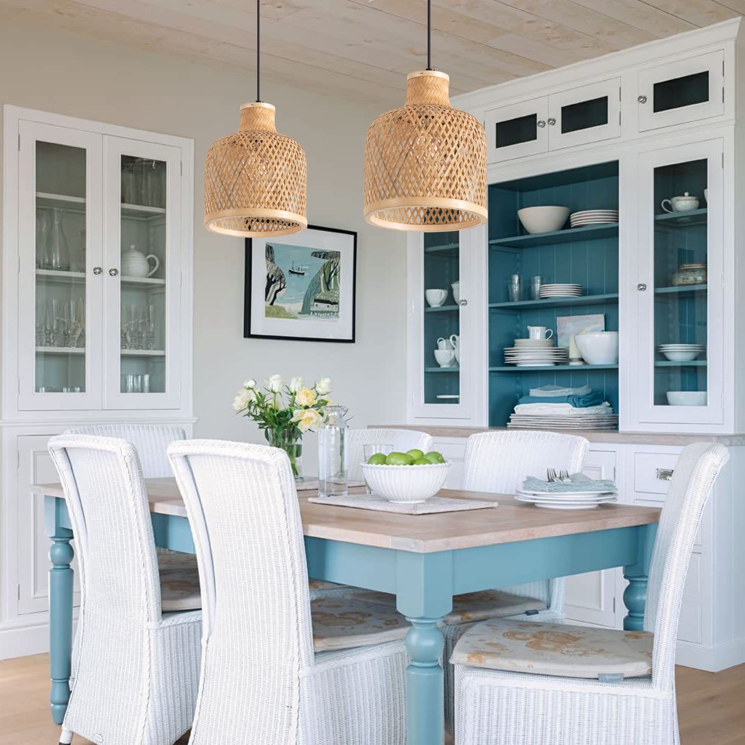 Modern Bamboo Woven Pendant Light Fixture - 2 Pack 7.8