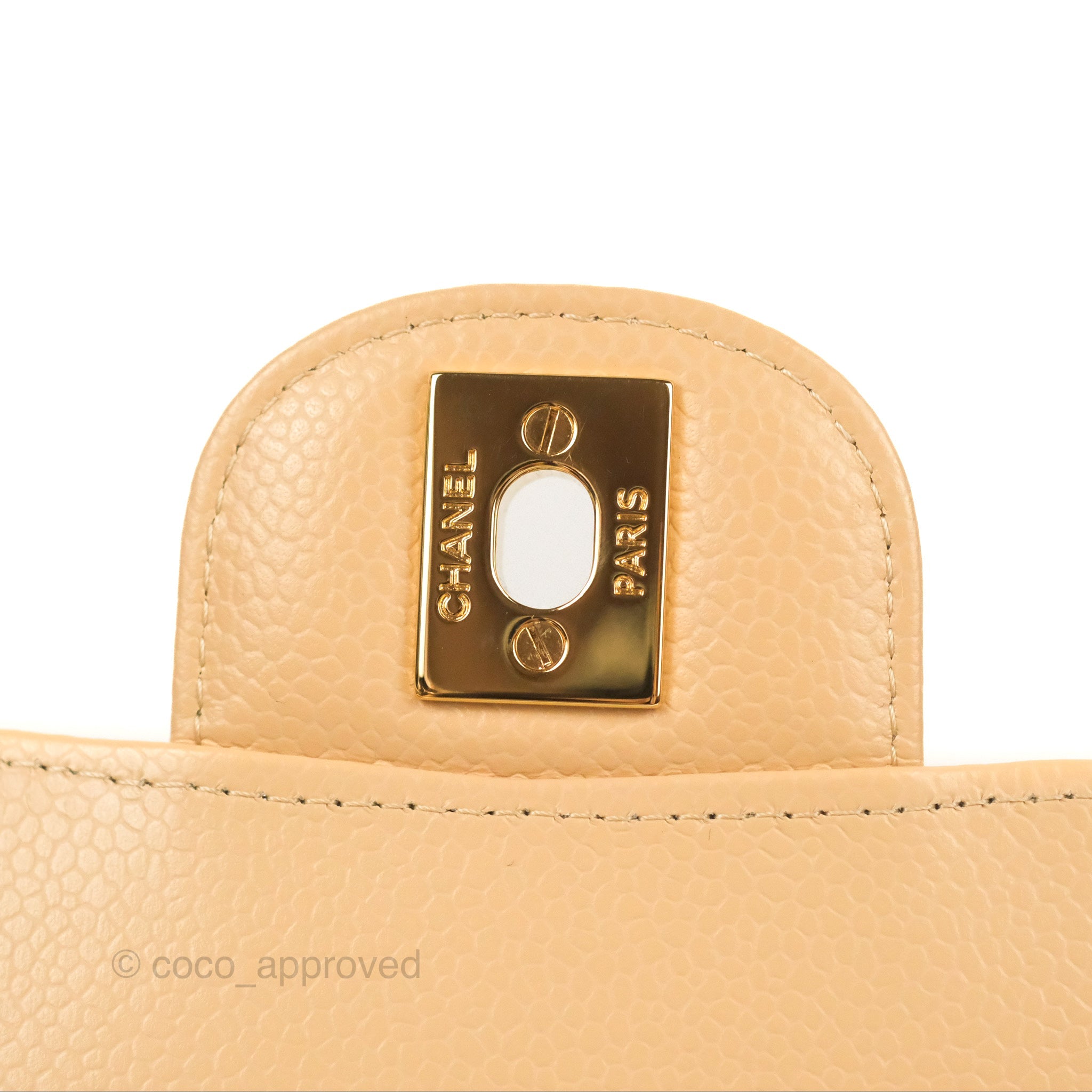 Chanel Classic M/L Medium Double Flap Bag Quilted Beige Caviar Leather with Gold Hardware - Luxury Handbag for Women, Perfect for Work, Parties & Everyday Use