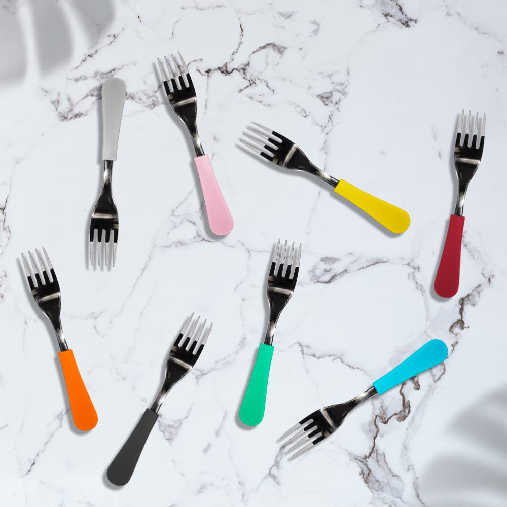 Avanchy Stainless Steel & Silicone Baby Fork Set - 2 Pack Toddler Self Feeding Utensils for Baby Led Weaning | BPA-Free, Safe First Forks for Kids | Perfect for Home, Travel & Restaurant Dining (Pink)