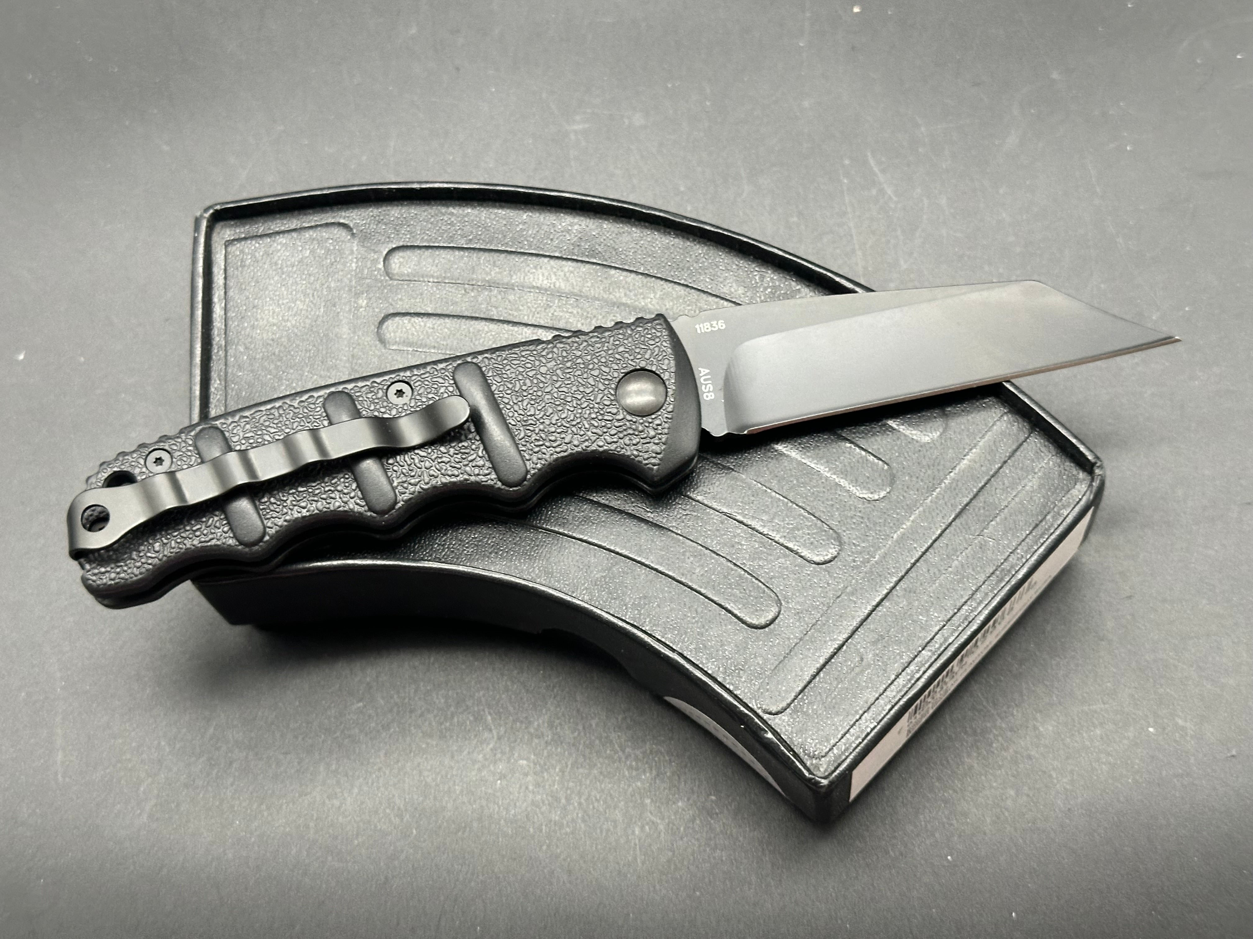 Boker Kalashnikov 74 Wharncliffe Automatic Knife - Black Handle & Blade - Tactical EDC, Outdoor Survival, Camping, Hunting Gear