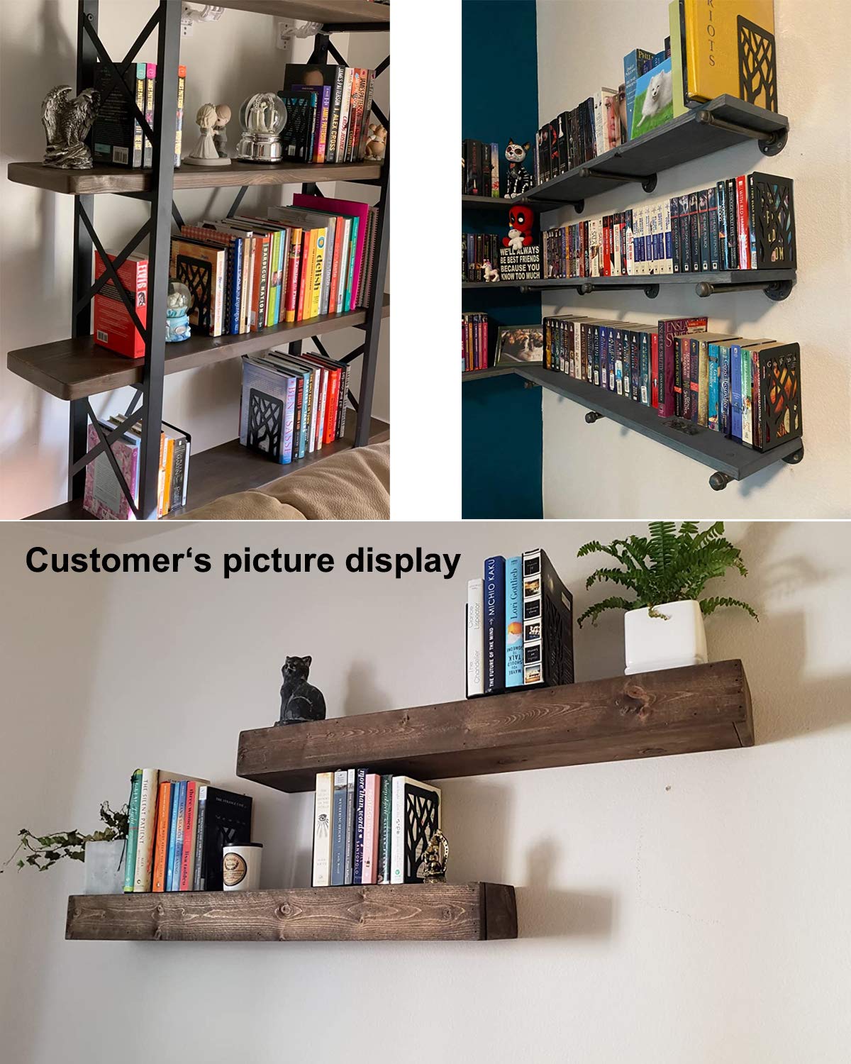 MSDADA Heavy Duty Metal Bookends for Shelves - Decorative Book Ends Holder Stand for Home & Office - Supports Heavy Books - Black (Perfect for Organizing Bookshelves, Desks, and Home Libraries)