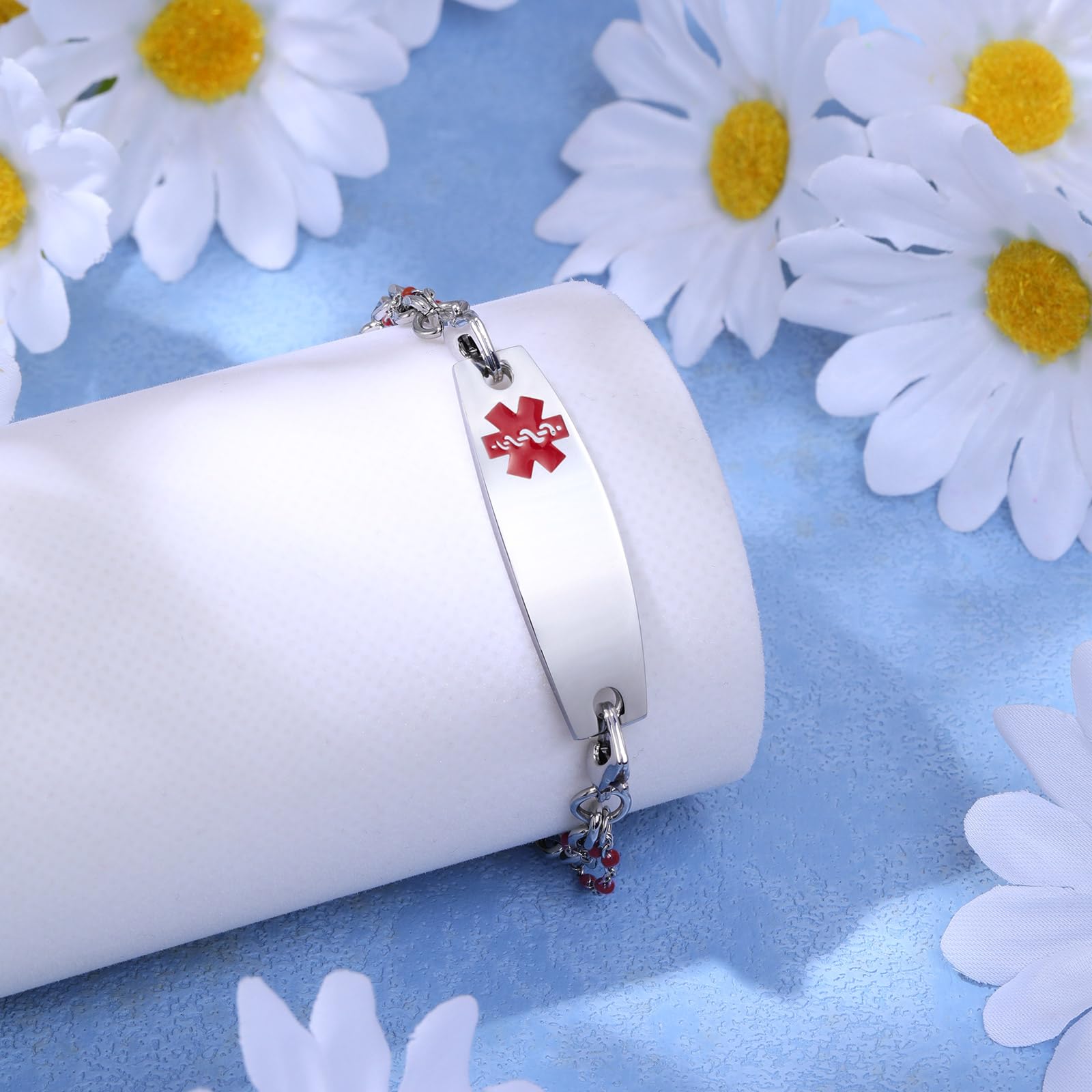 Custom Engraved Medical Alert Bracelet for Women - 3-Layer Stainless Steel Chain, Adjustable 5.5-8.5 Inches - Free Personalization for Emergency ID - Perfect for Daily Wear, Travel & Health Safety