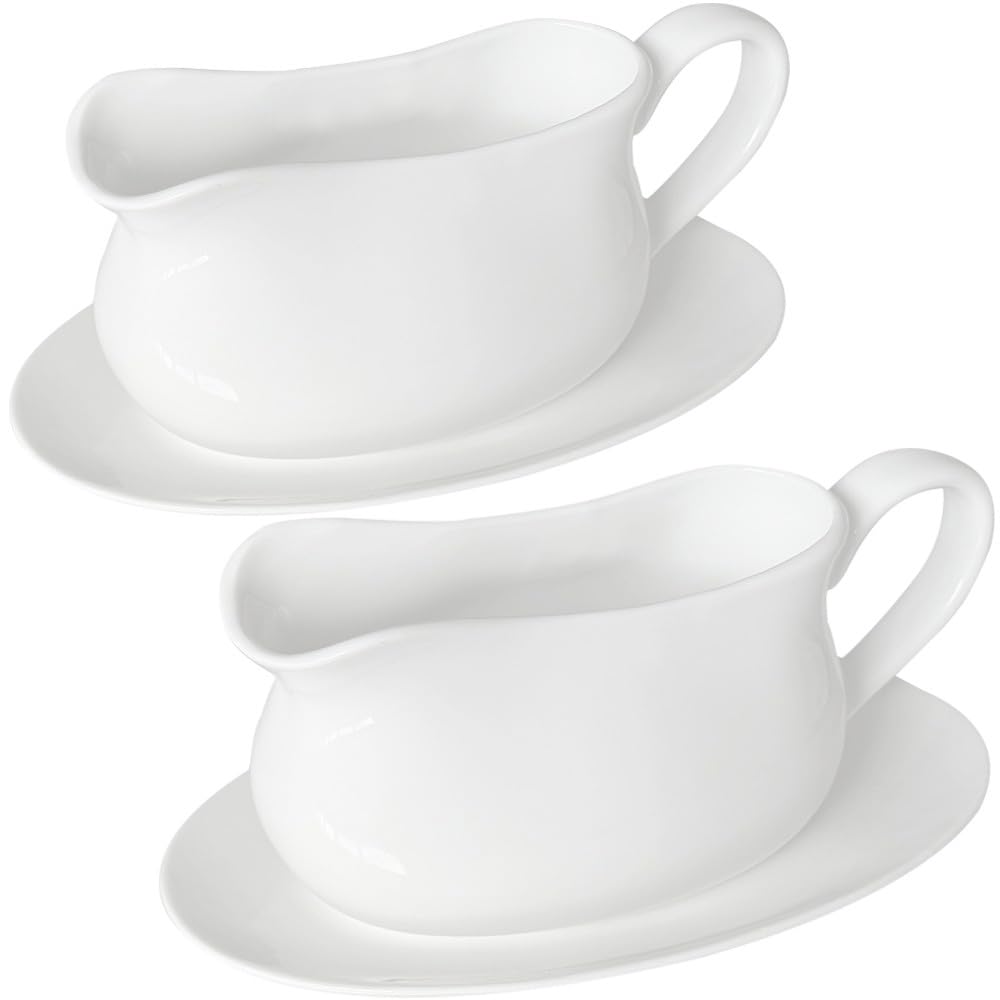 Qlans 17 Oz White Porcelain Gravy Boat with Dripless Spout - Large Sauce Pourer for Gravy, Salad Dressing, Milk - Microwave & Freezer Safe - Perfect for Thanksgiving Dinner, Buffet Serving, and Family Gatherings