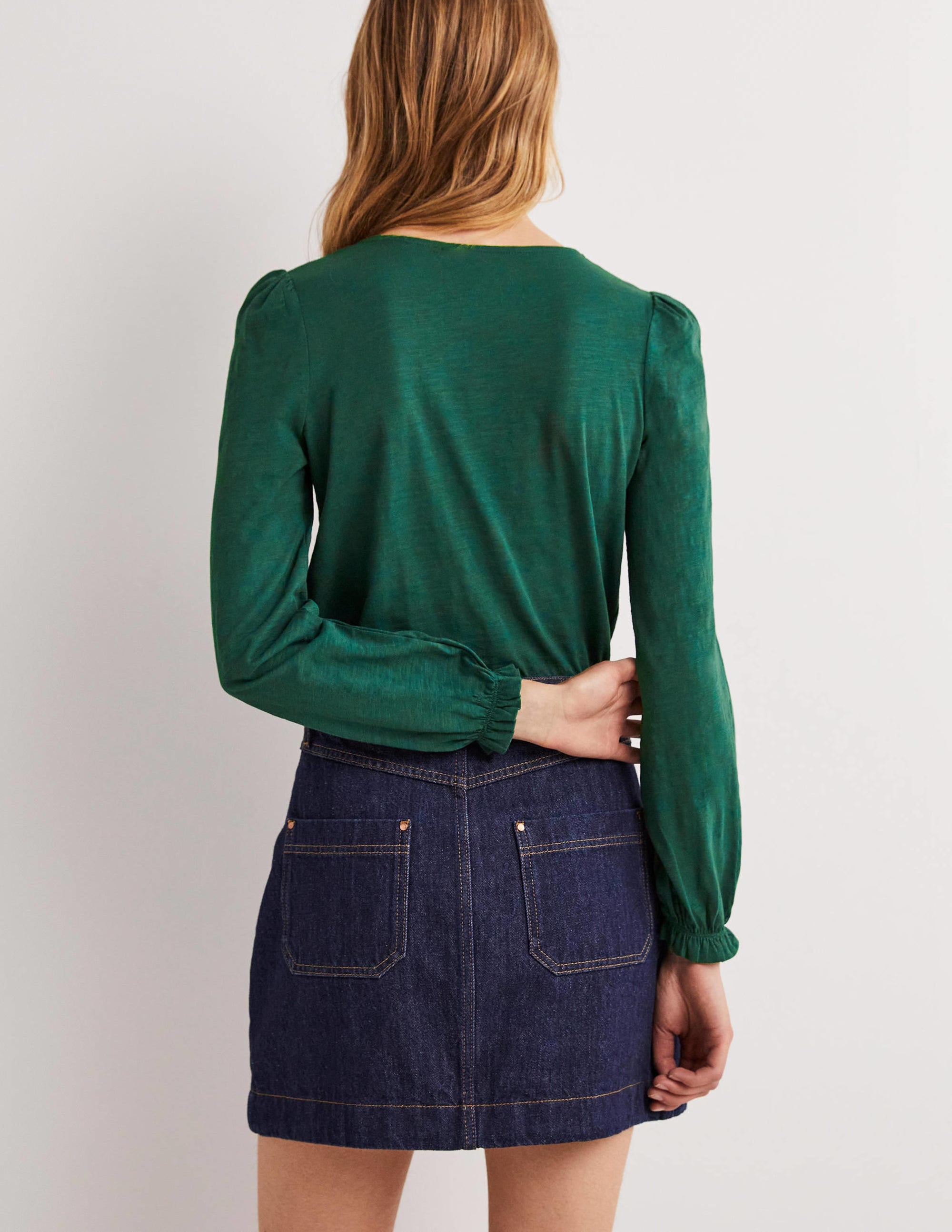 Men's Cotton Crew Neck Blouson Top in Hunter Green - Casual Comfort Wear for Everyday Outfits and Layering