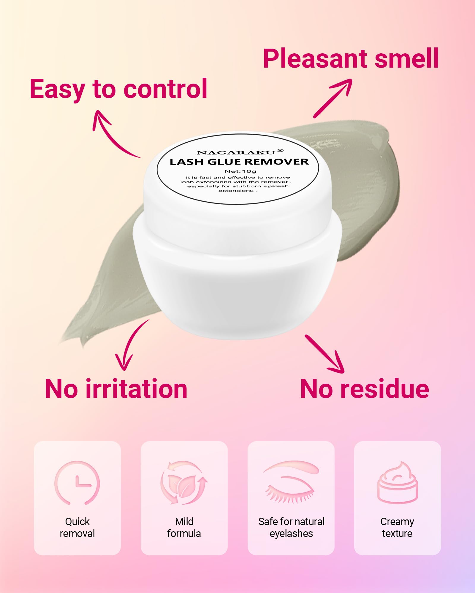 NAGARAKU Eyelash Extension Glue Remover - Fast Acting 10g Lemony Gel for Professional Salon Use | Safe & Effective Lash Adhesive Remover | Perfect for Eyelash Extensions Removal & Aftercare