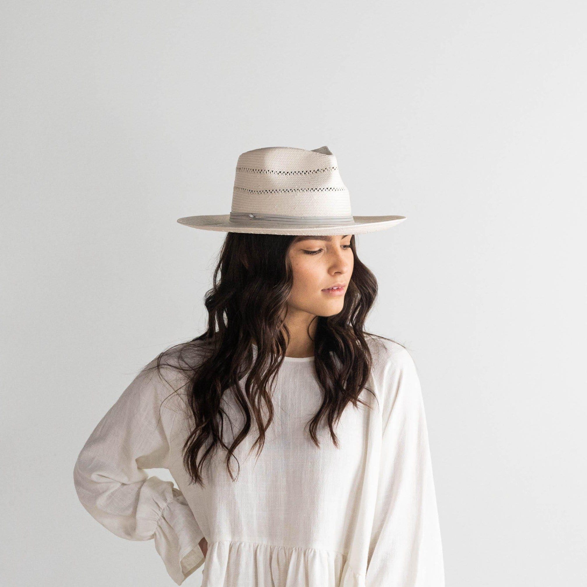 Arlo Grey Band Straw Teardrop Fedora Hat - Blemished Summer Sun Hat for Women | Perfect for Beach, Garden & Outdoor Activities