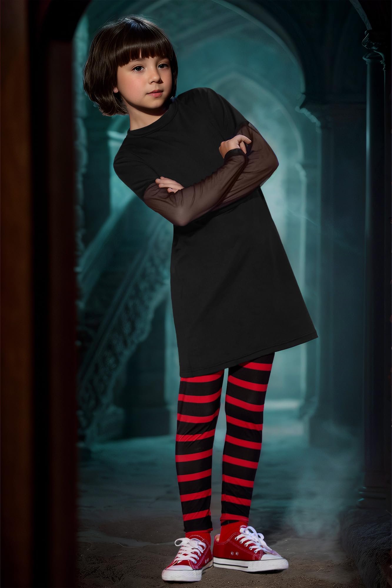 BesserBay Halloween Costume for Girls - Vampire Dress with Leggings (Ages 4-12) | Kids Party Outfit, Trick or Treat Costume, Cosplay Dress Up