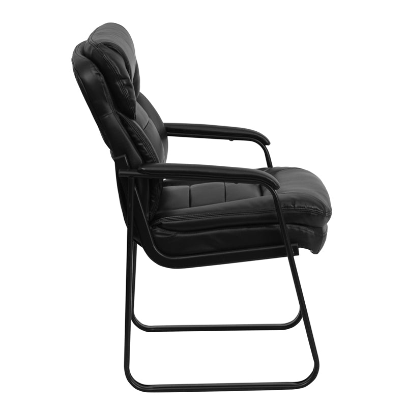 Premium FLASH Isla Black Leather Executive Office Chair - Ergonomic Lumbar Support & Sled Base - Perfect for Reception Areas, Conference Rooms & Home Offices