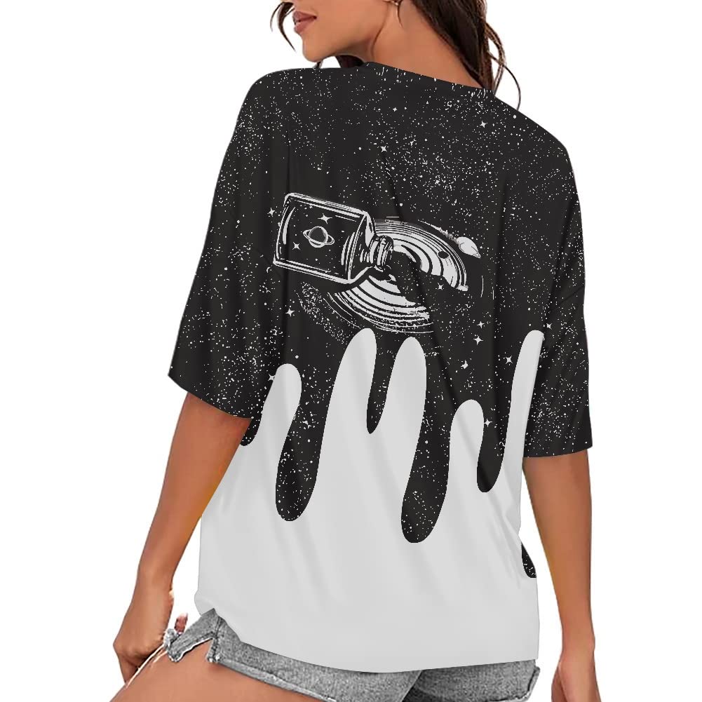 GLUDEAR Women's Funny Printed V-Neck Short Sleeve T-Shirt - Summer Loose Fit Casual Top for Beach, Travel & Everyday Wear