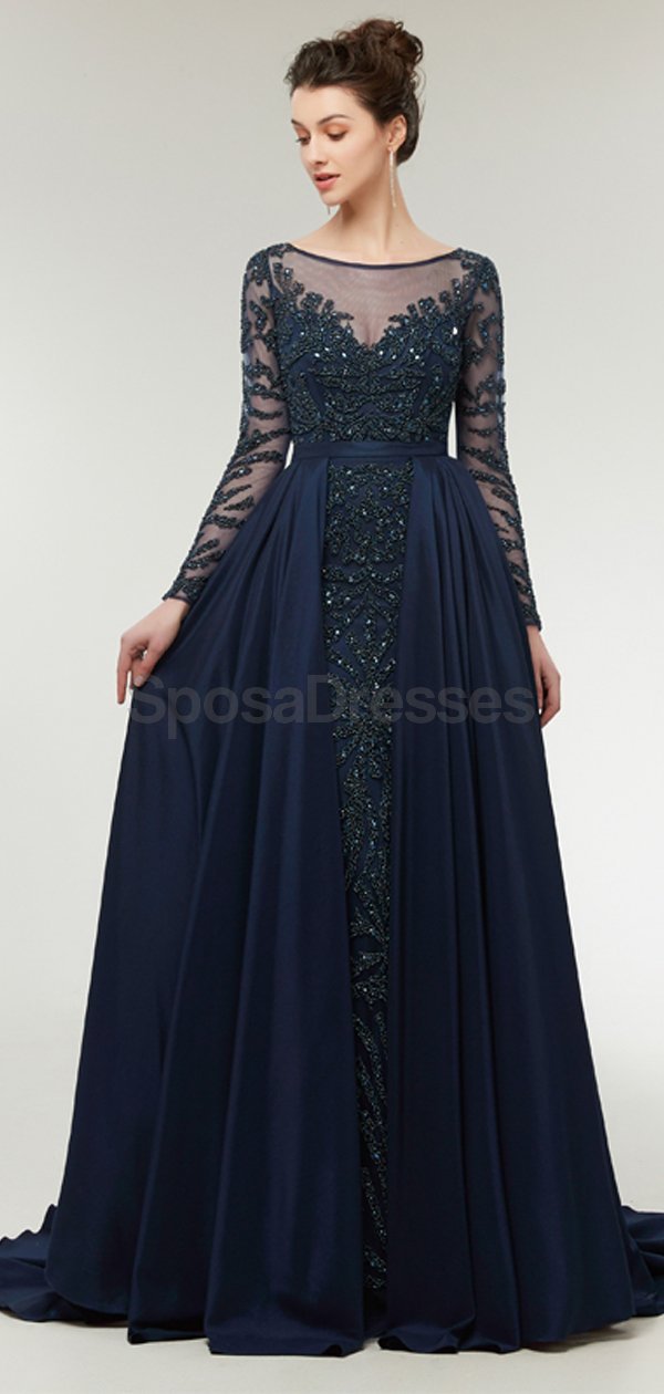 Elegant Long Sleeve Beaded Prom Dress for Evening Party | Formal Gown with Intricate Beading | Perfect for Homecoming, Prom Night & Special Occasions