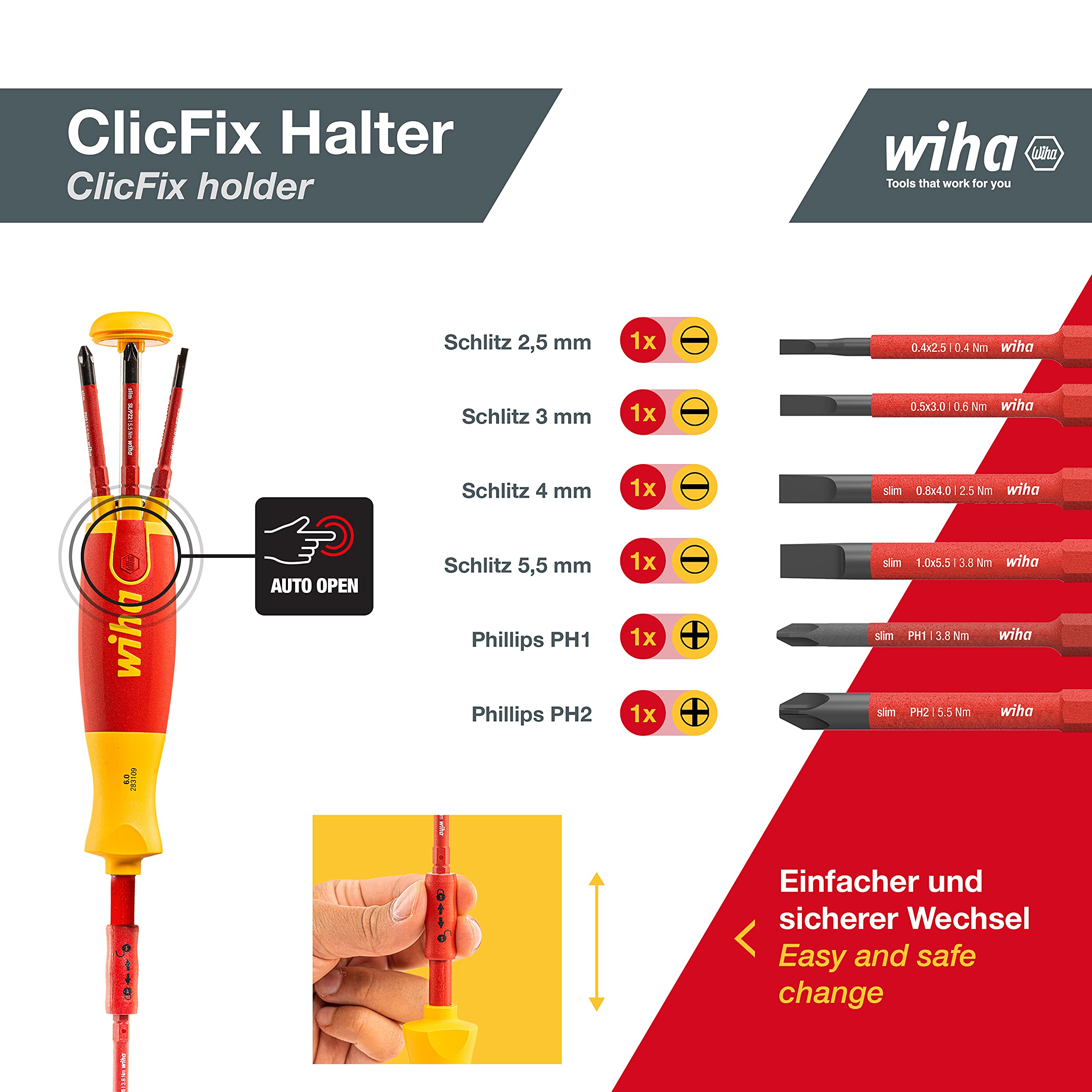 Wiha 9-Piece Hex Ball End Allen Key Set with Holder - SB 369 H9 Compact | Red/Yellow | Pozidriv Head | Nut Drivers & Screwdriver | Perfect for Electronics Repair & Home Improvement Projects