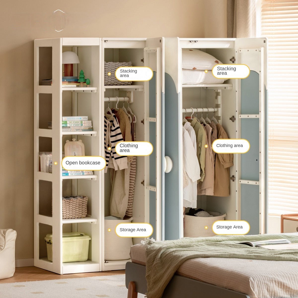 Pine Solid Wood Kids Wardrobe - Durable & Stylish Storage for Bedroom, Nursery, or Playroom - Perfect for Organizing Clothes, Toys & Accessories