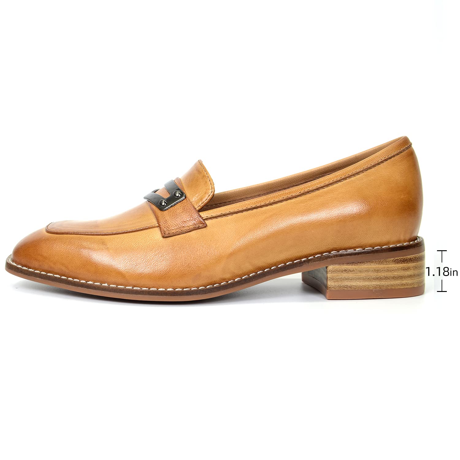 Women's Leather Penny Loafers - Square Toe Slip-On Dress Shoes for Office & Casual Wear | Comfortable & Stylish Work Flats for Women | Perfect for Business, Travel & Everyday Outfits