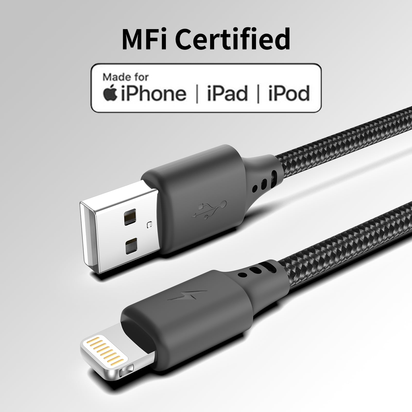 MFi Certified 1.5ft Lightning Cable 3-Pack - Fast Charging Braided USB to Lightning Cable for iPhone 14/13/12/11 Pro/Max/Mini/Xs/SE2 & iPad - Perfect for Car, Home & Travel Charging