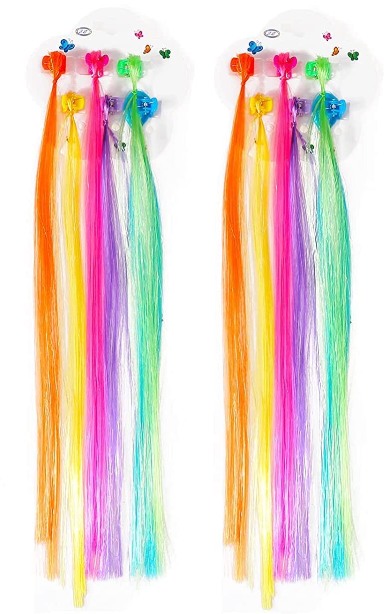 Elastikidz Kids Fake Hair Extensions with Hair Clips - 12 Pcs Rainbow Wig Braids for Girls, Teens & Adults - Colorful Hair Styling Accessories for Parties, Halloween & Cosplay