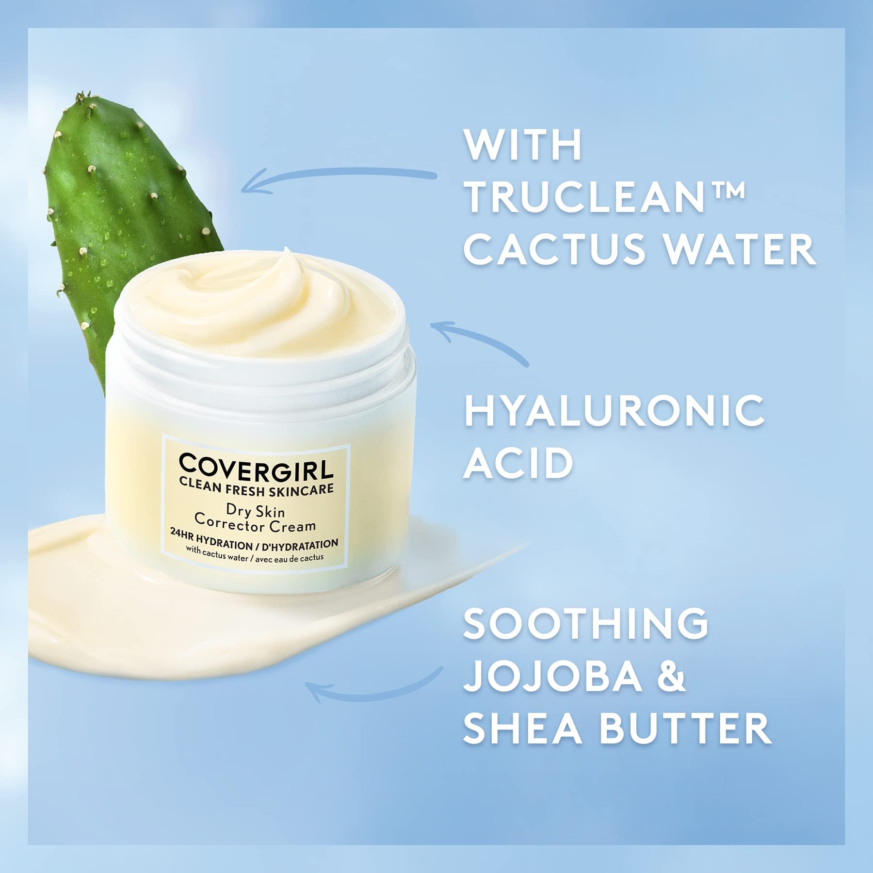 COVERGIRL Clean Fresh Skincare Dry Skin Corrector Cream 2.0 Oz - Hydrating Moisturizer for Dry & Sensitive Skin - Perfect for Daily Use & Makeup Prep