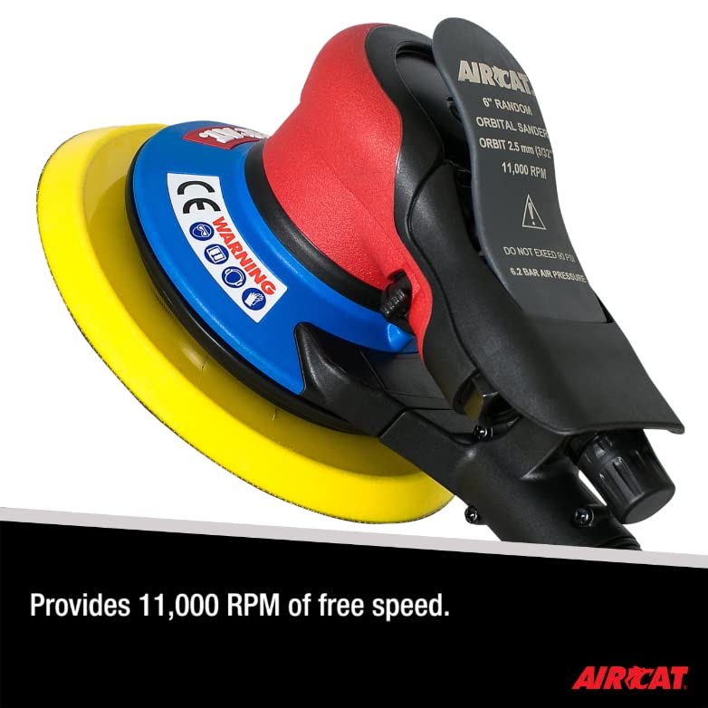 AIRCAT 6700-6-332CV Orbital Palm Sander - 11,000 RPM Pneumatic Central Vacuum Sander for Woodworking & Auto Body Repair | Perfect for Sanding Furniture, Floors & Car Paint Prep