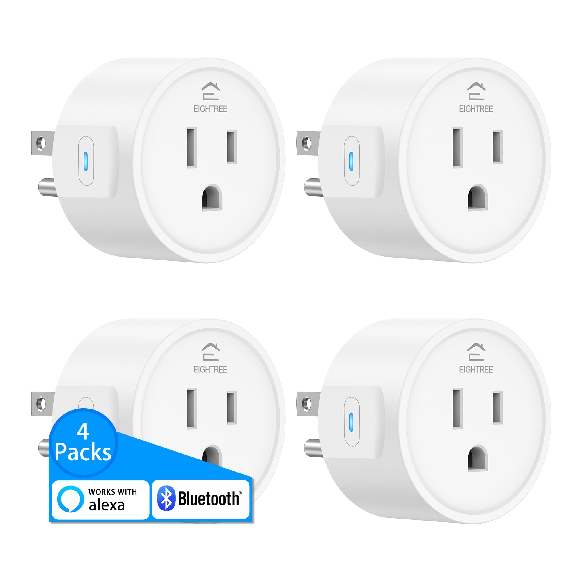 EIGHTREE Smart Plug Compatible with Alexa - WiFi Outlet with Voice Control, Timer Function, 10A/1200W, White - Perfect for Home Automation & Smart Lighting Control