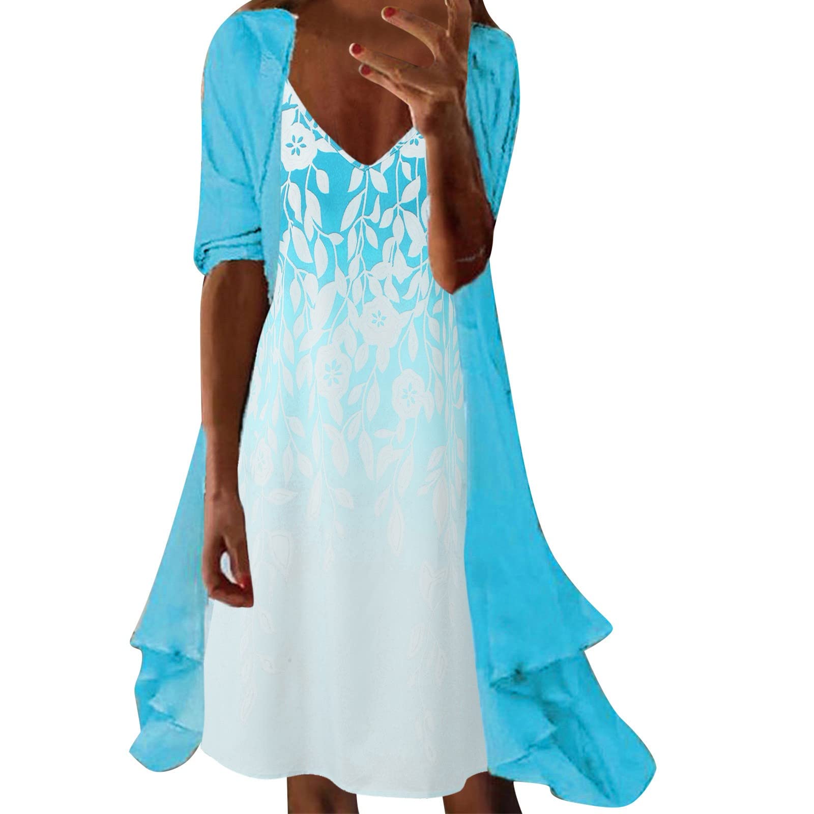 Aniywn Women's Casual Chiffon Dress - Floral Print V-Neck Sleeveless & Half Sleeve Formal Spring Dress for Juniors | Perfect for Office Wear, Garden Parties & Special Occasions