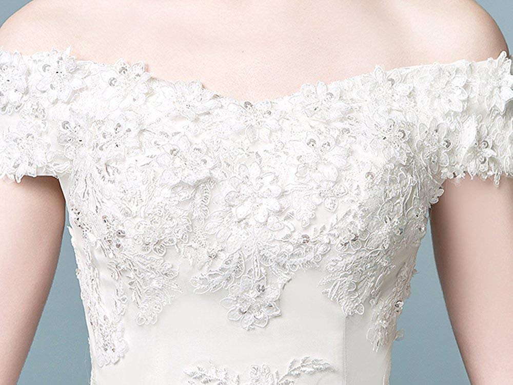 Elegant Off-the-Shoulder Princess Wedding Dress with Lace Applique - White Ball Gown for Brides (2024 Collection) | Perfect for Church Ceremonies, Beach Weddings & Formal Receptions