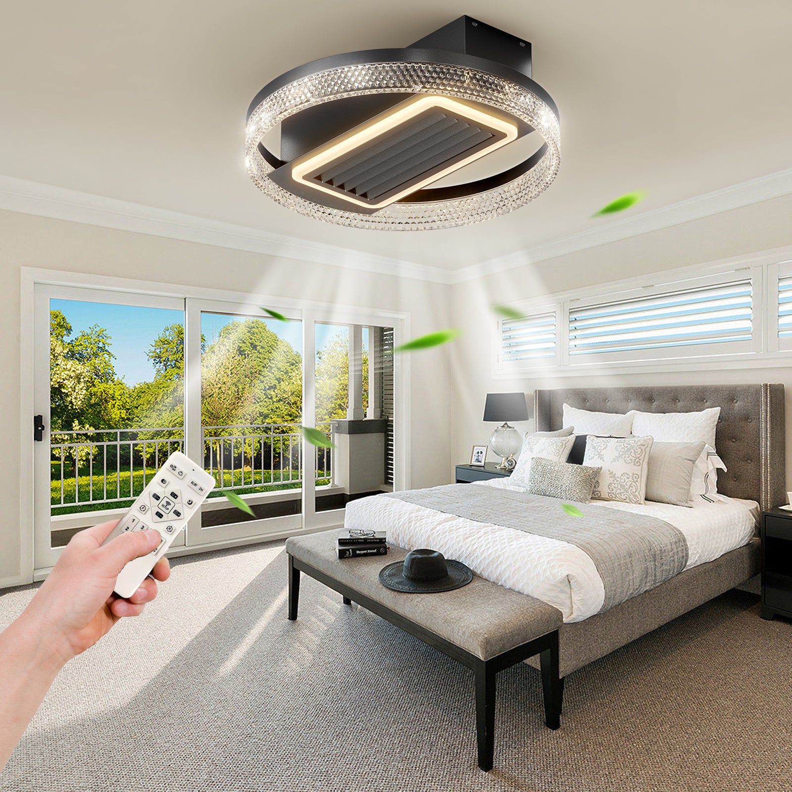 20 Inch Modern Leafless Ceiling Fan with Remote Control - Reversible Motor, Removable & Washable Blades - Perfect for Bedroom, Living Room, and Office Spaces