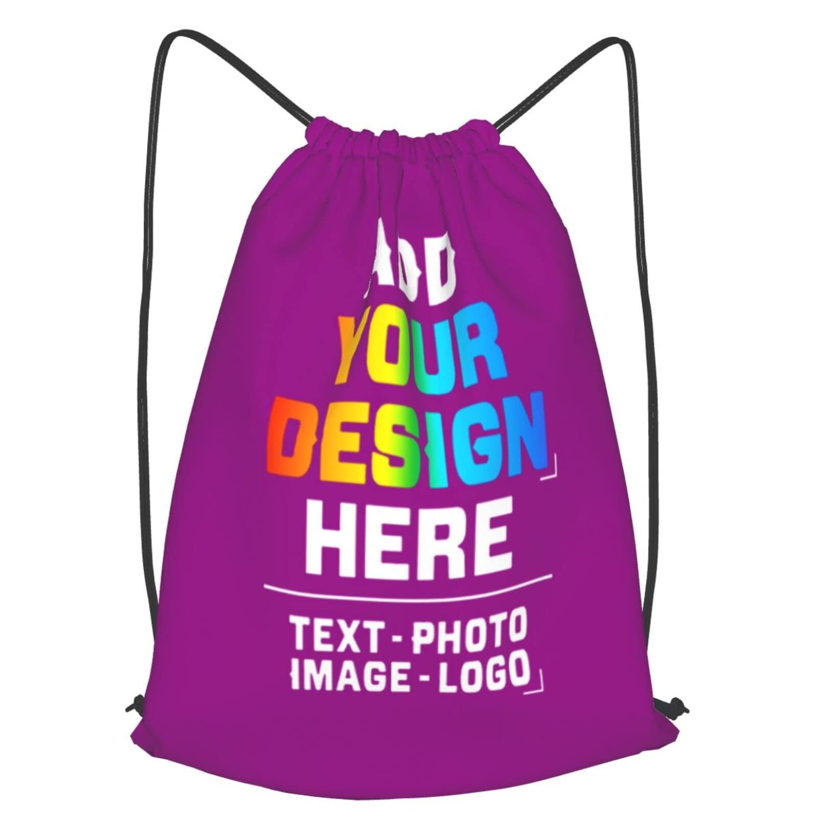 Custom Personalized Drawstring Backpack - Add Your Image/Text - Water Resistant Sports Sackpack for Men & Youth Boys - Light Purple Gym Bag (16.5