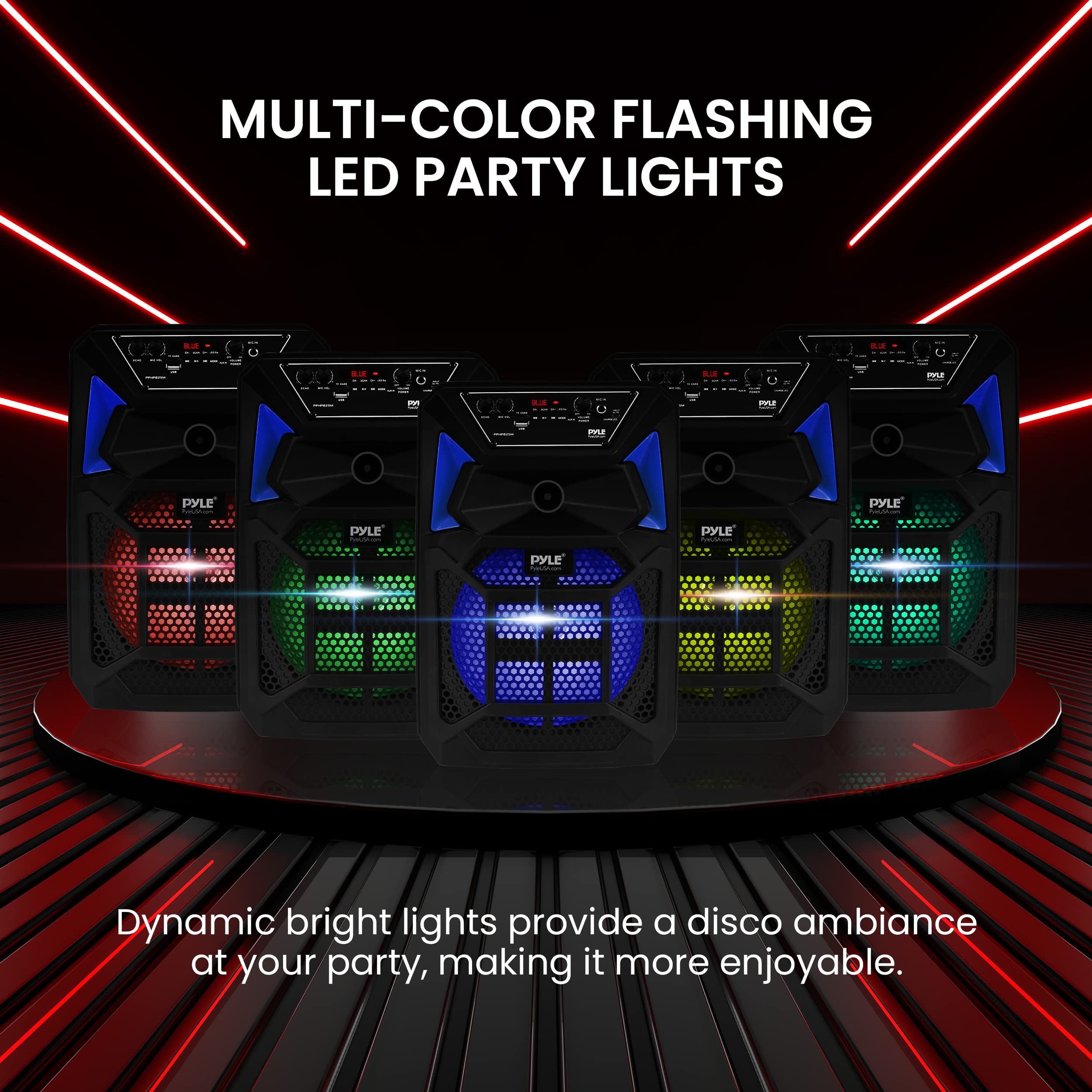 Pyle Bluetooth PA Speaker & Karaoke System with Wired Microphone - 400W Portable Speaker with LED Party Lights, FM Radio, MP3/USB/SD Playback, 8