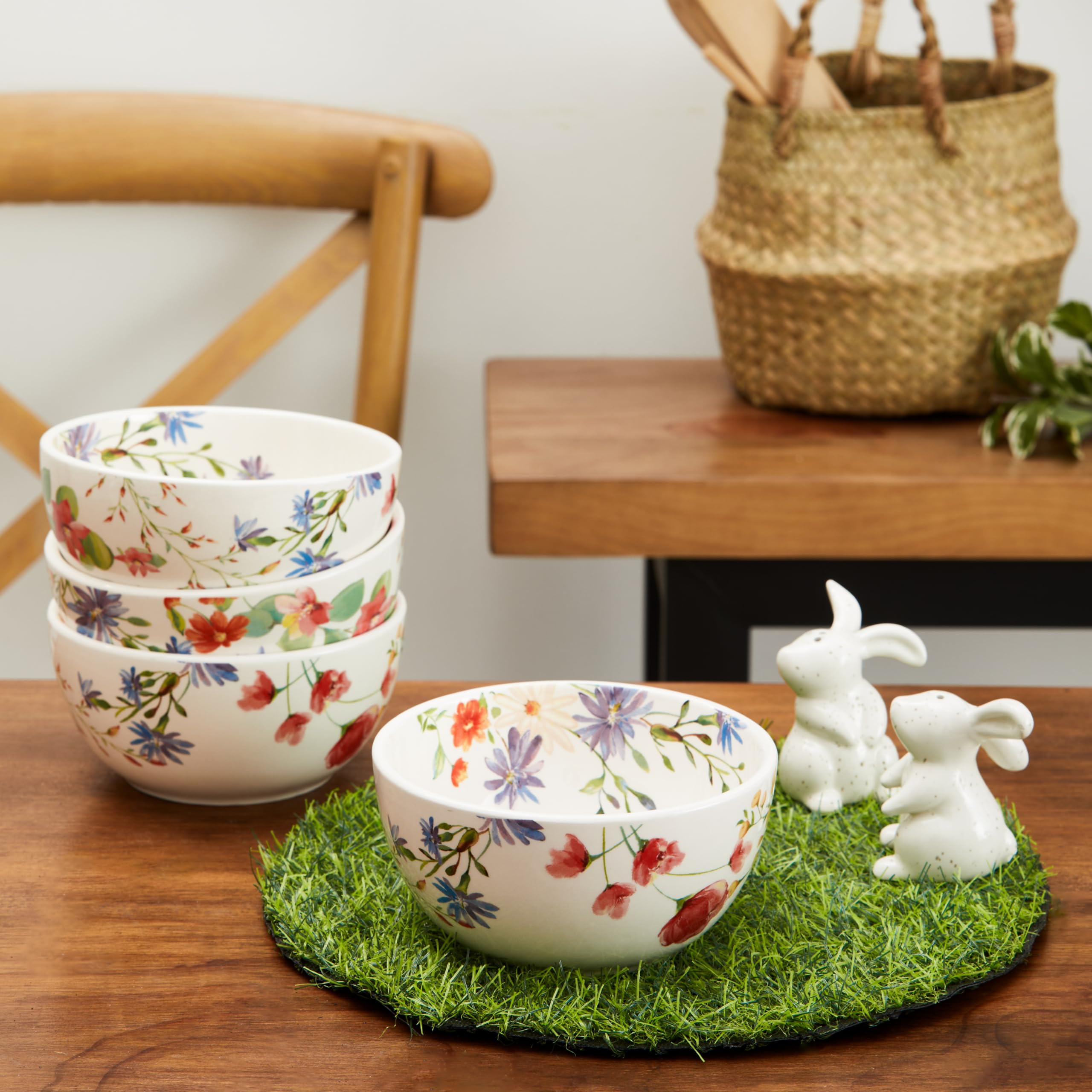 Bico Summer Provence Ceramic Bowls Set of 4 - 26oz Pasta, Salad, Cereal & Soup Bowls - Microwave & Dishwasher Safe - Perfect for Dining, Entertaining & Everyday Use