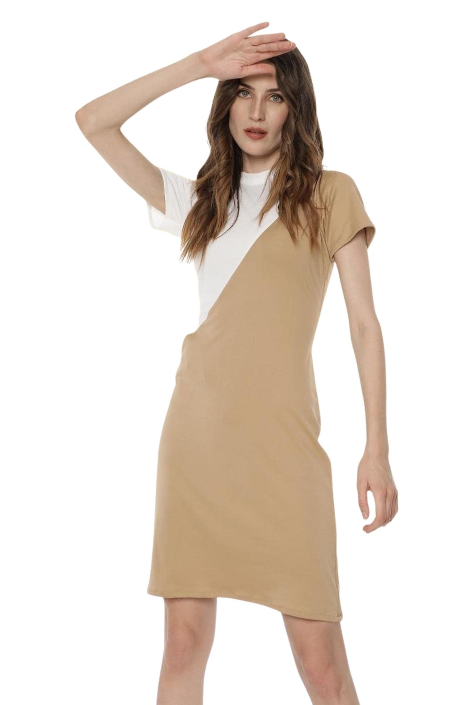 Elegant Short Sleeve Sheath Dress for Women - Color Block Cocktail Party Dress with Pockets | Perfect for Date Night, Office Wear & Special Occasions