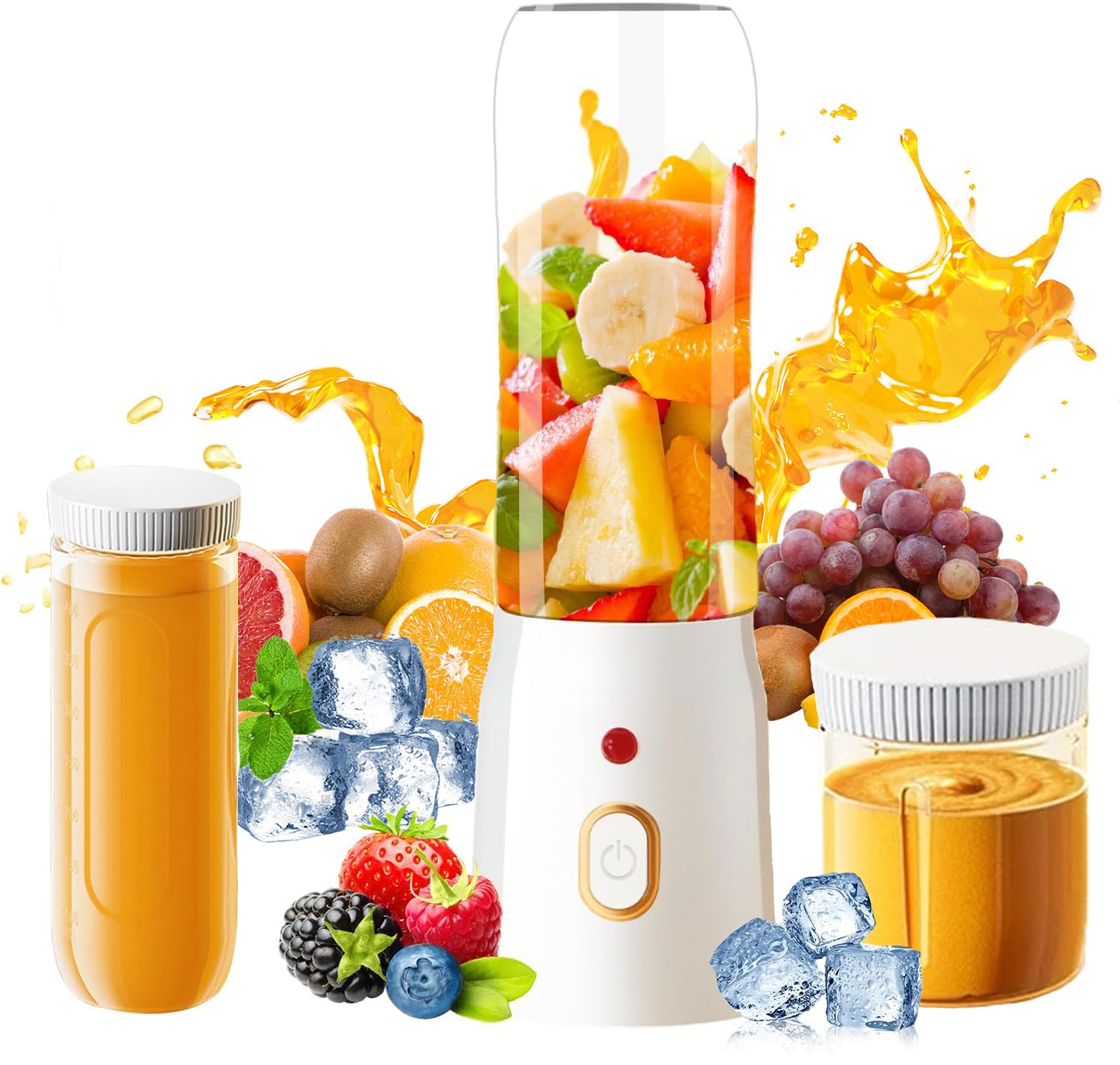 Portable Personal Blender for Shakes & Smoothies - 15.6oz Rechargeable Mini Blender with 10 Stainless Steel Blades, 2 Travel Cups - Perfect for Fresh Juices, Protein Shakes - Ideal for Gym, Camping, Office & Home Use