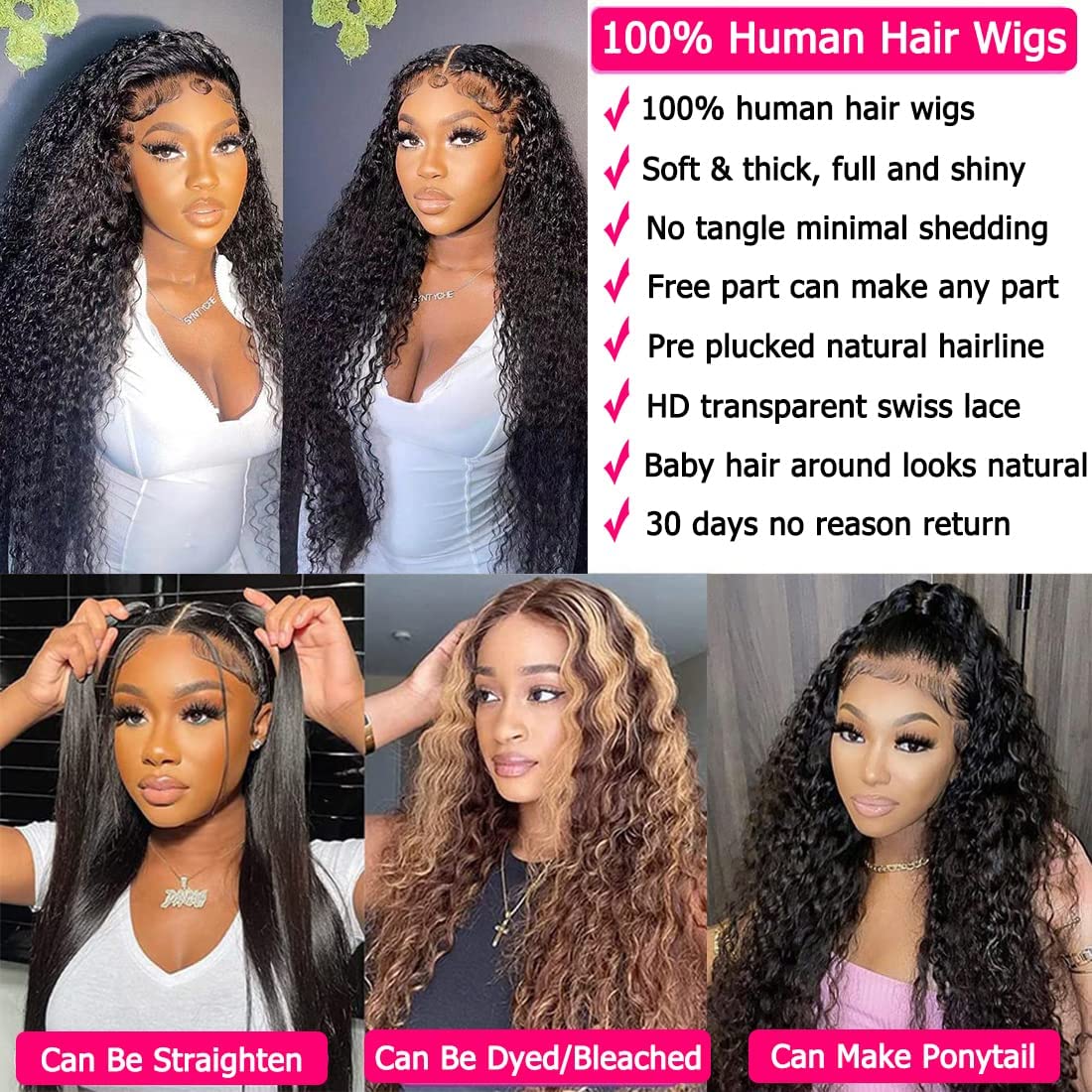 28 Inch 13x4 Water Wave Lace Front Wig - Brazilian Human Hair Wet & Wavy Pre-Plucked Deep Wave Curly Lace Wig for Black Women - Perfect for Daily Wear, Parties & Special Occasions