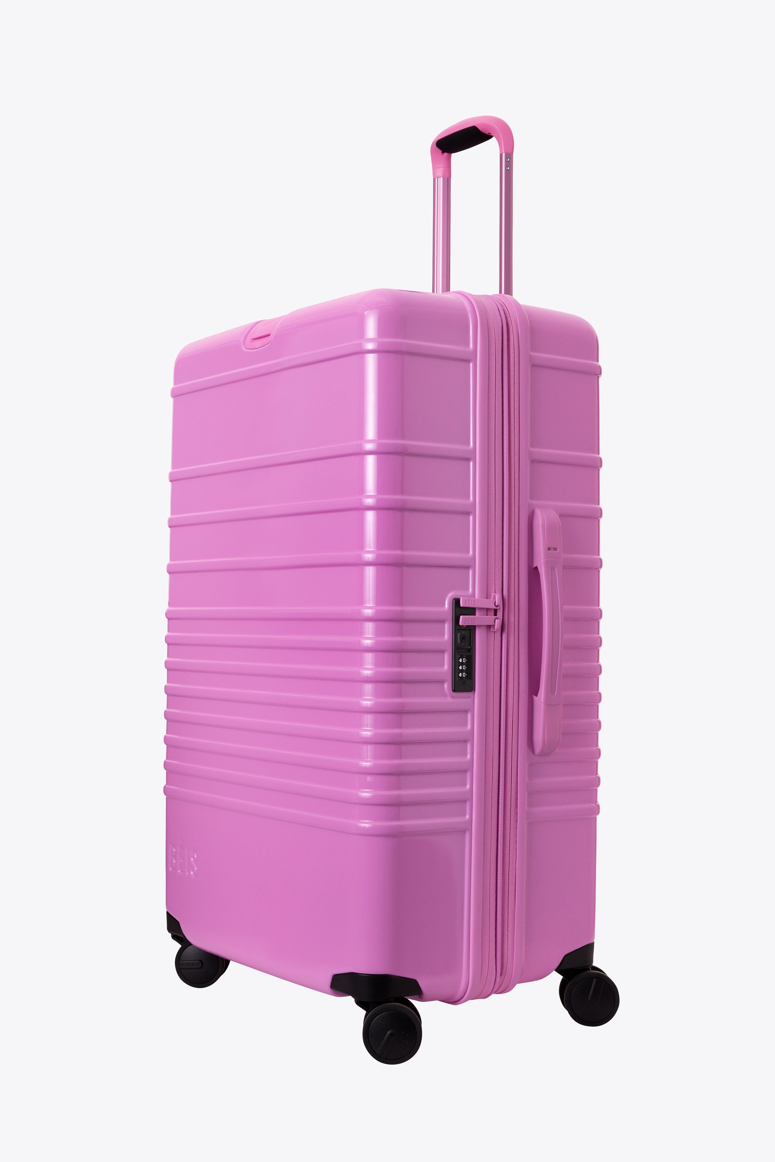 Large Check-In Roller Luggage in Glossy Berry - Perfect for Air Travel & Business Trips