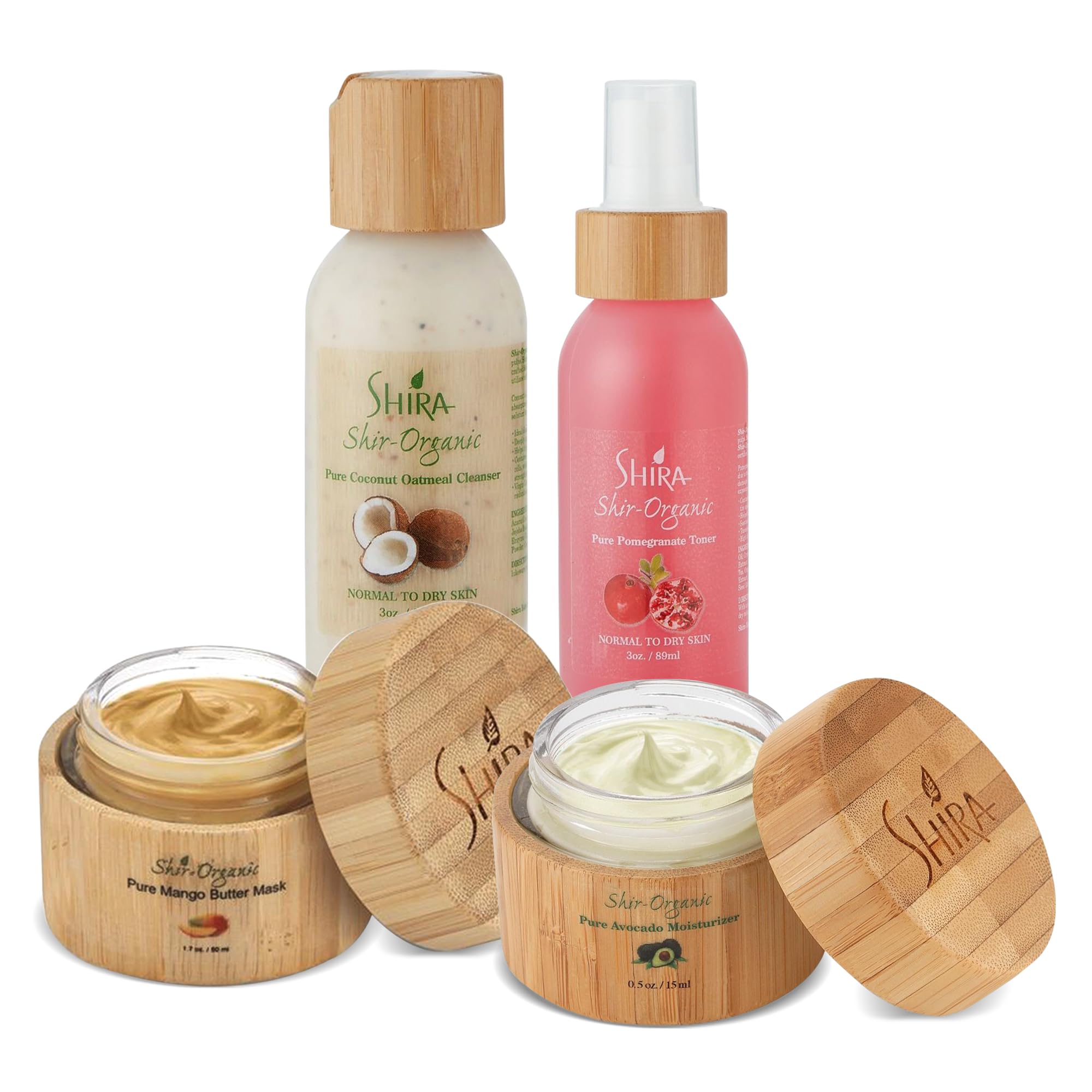 Organic 4-Piece Skincare Set for Normal to Dry Skin - Coconut Oatmeal Cleanser, Pomegranate Toner, Avocado Moisturizer & Mango Butter Mask | Hydrating Daily Routine for Glowing Complexion | Perfect for Morning & Night Skincare Regimen