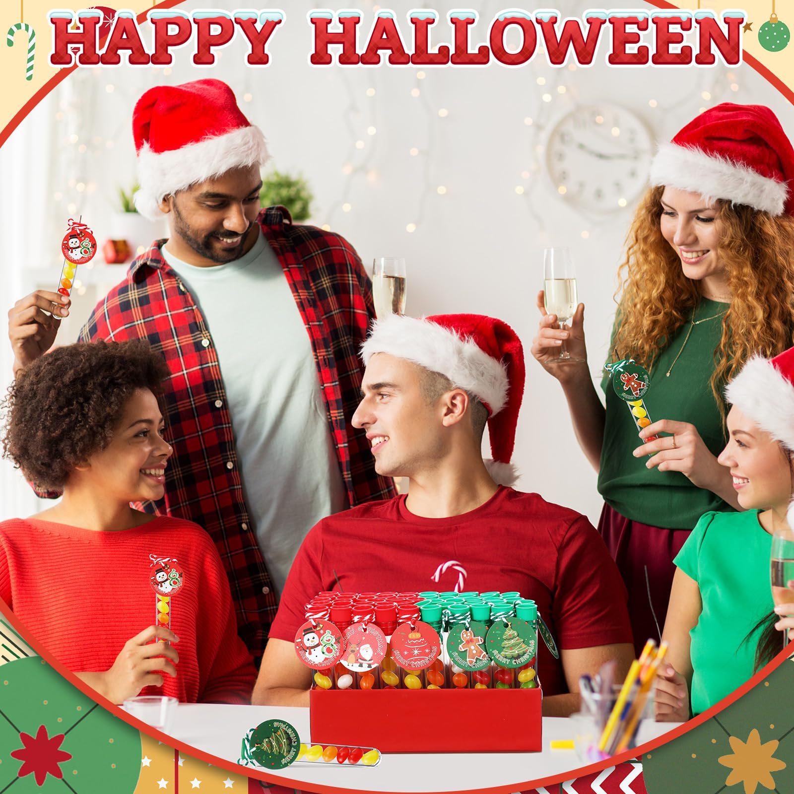 50 Pack Clear Plastic Candy Tubes 10ml - 100 x 16mm Empty Christmas Candy Containers with Stoppers for Holiday Party Favors, Stocking Stuffers & DIY Treats (Great for Christmas Gifts, Classroom Rewards & Wedding Favors)