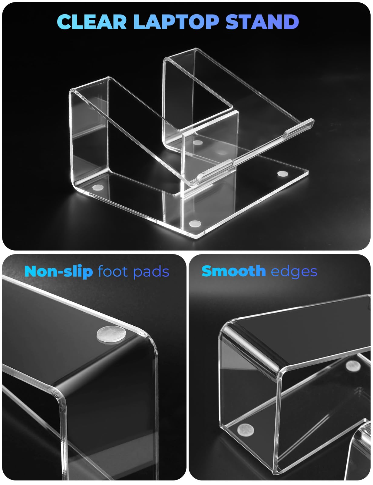 Ergonomic Acrylic Laptop Stand for Desk - Adjustable Laptop Riser Holder for 15-17.3 Inch MacBooks & Notebooks - Clear Computer Stand for Better Posture | Perfect for Home Office, Workstation & Gaming Setup