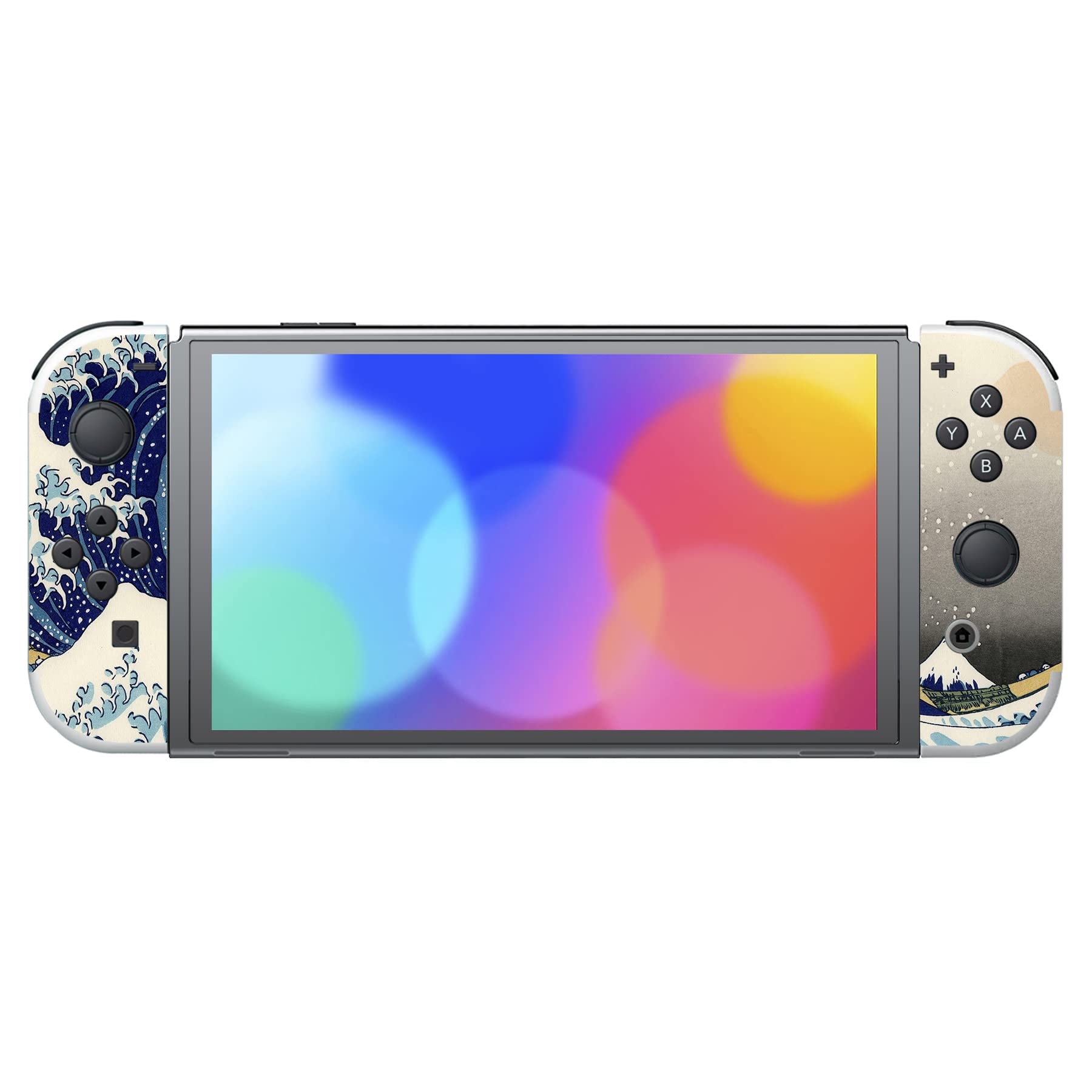 PlayVital Full Set Protective Stickers for Nintendo Switch OLED Model - Custom Vinyl Decal Skins for Switch OLED Console, Joycon, Dock & Grip - The Great Wave Design - Perfect for Gaming Protection and Personalization