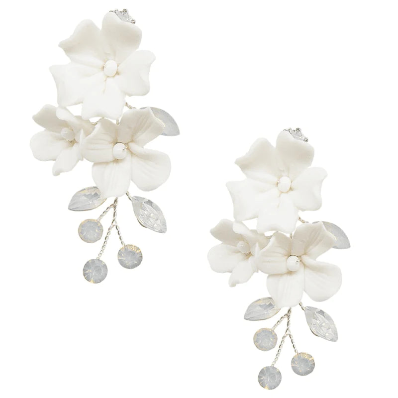 Opal Crystal Floral Drop Wedding Earrings A9783 – Elegant Bridal Jewelry for Weddings, Prom & Special Occasions