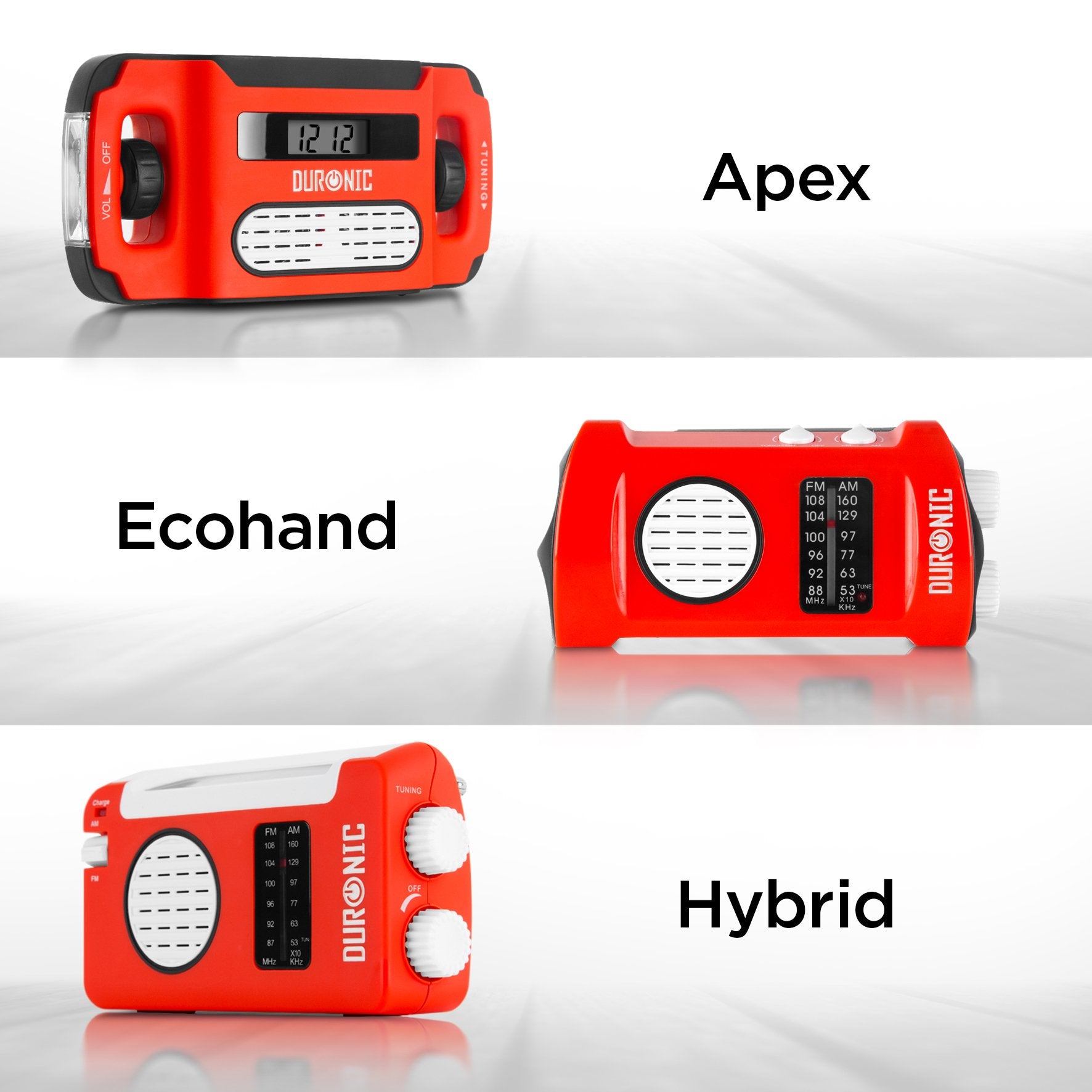 Duronic Solar Powered Flashlight & AM/FM Radio - Rechargeable, Portable, 3 Charging Methods (Solar, Hand Crank, Battery-Free) with Adjustable Antenna | Perfect for Camping, Hiking, Emergencies & Outdoor Adventures