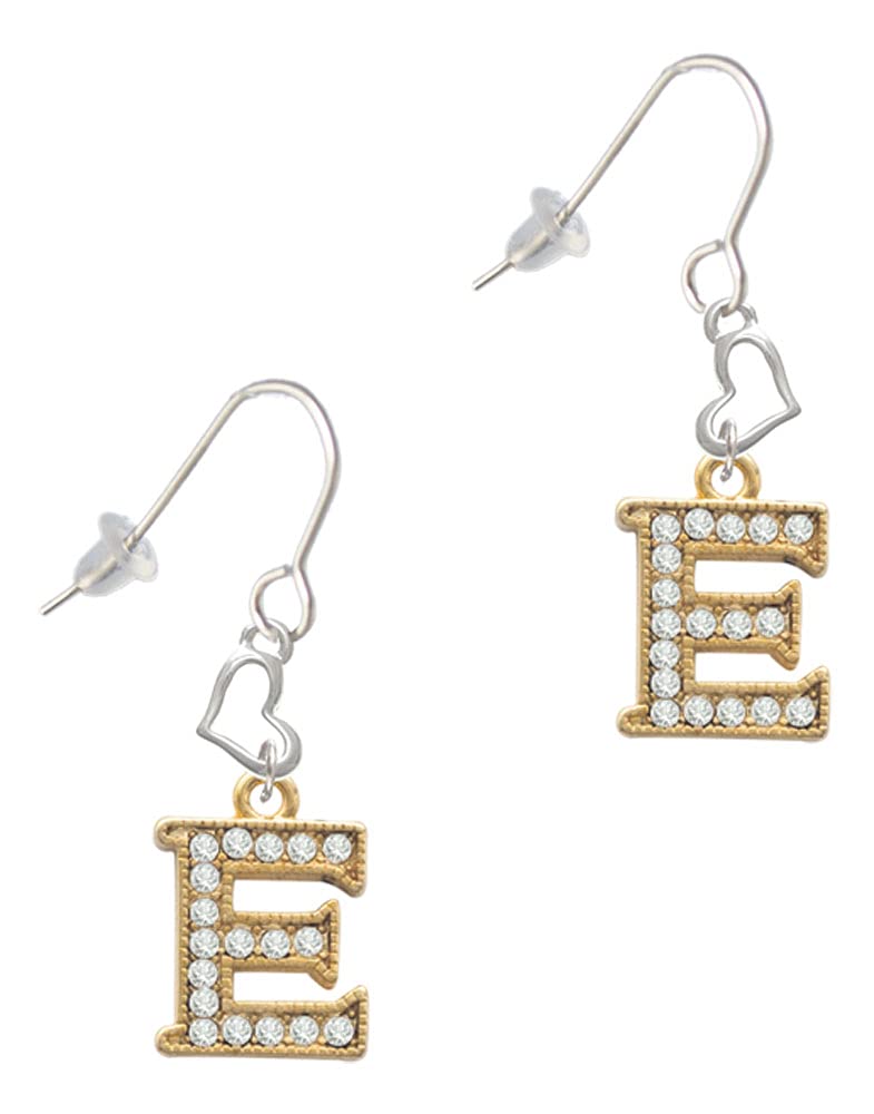 Goldtone Crystal Initial Heart Earrings - French Hook for Daily Wear