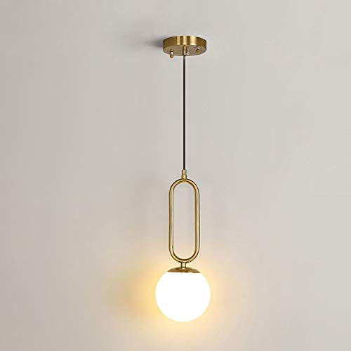Modern LED Pendant Light - Spherical Hanging Lamp with Cream Glass & Gold Finish, 1 Bulb Minimalist Design for Bedroom, Dining Room, Restaurant, Bar - Perfect for Ambient Lighting in Living Spaces and Commercial Areas